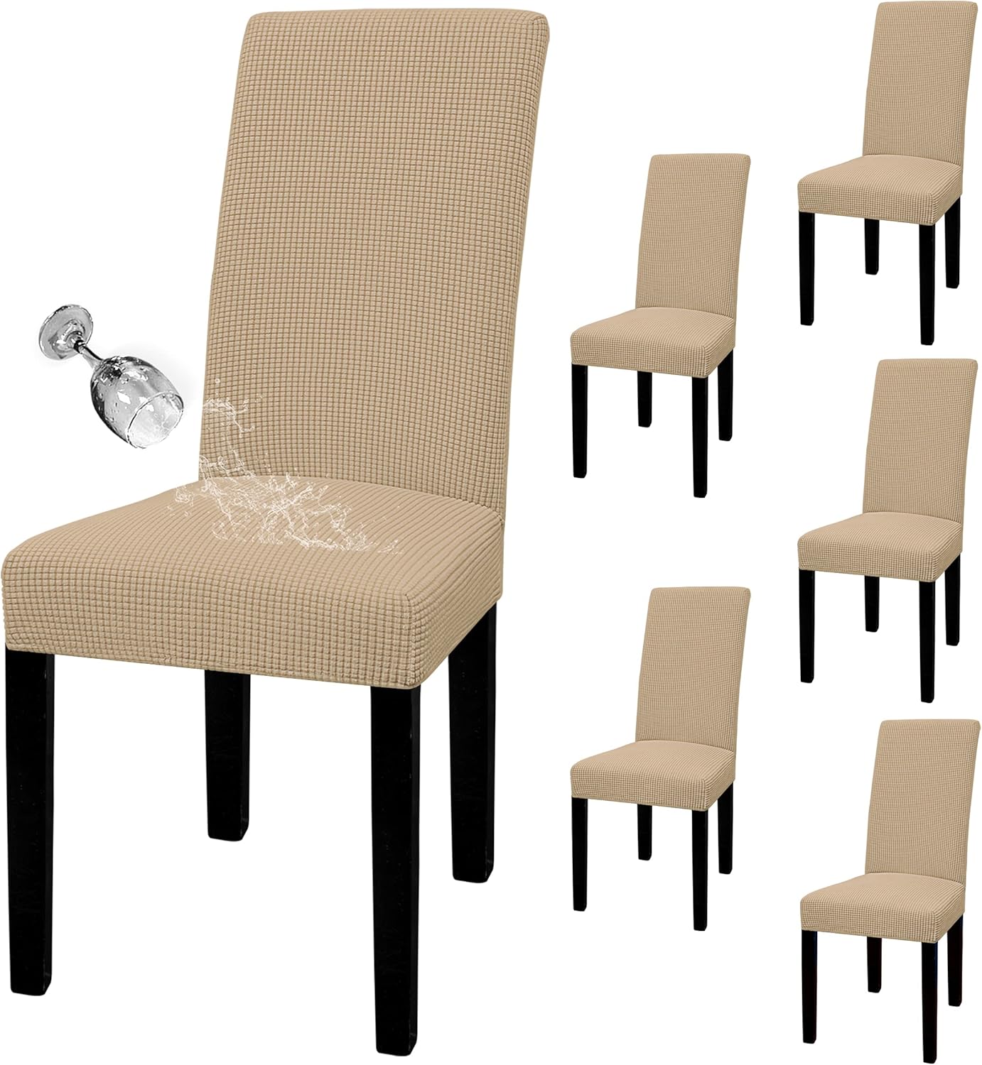Easy-Going 100% Waterproof Dining Room Chair Cover Set of 6, Stretch Jacquard Parson Chair Slipcover Removable Washable Chair Protector for Home, Restaurant, Banquet (Large, Light Gray)