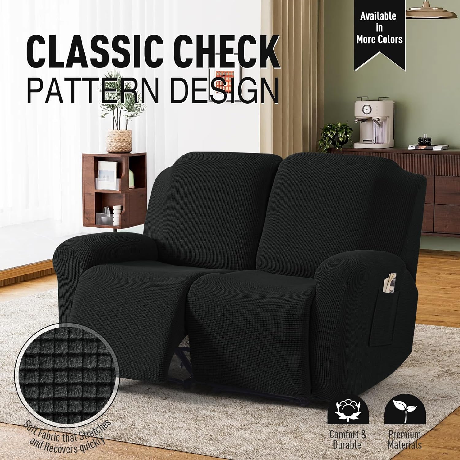 TAOCOCO Recliner Cover 4-Pieces, Recliner Stretch Sofa Slipcover, Recliner Cover 1 Seat, Couch Protector Soft, Furniture Protector Covers with Elastic,Chair Covers Jacquard Pattern (Grey)