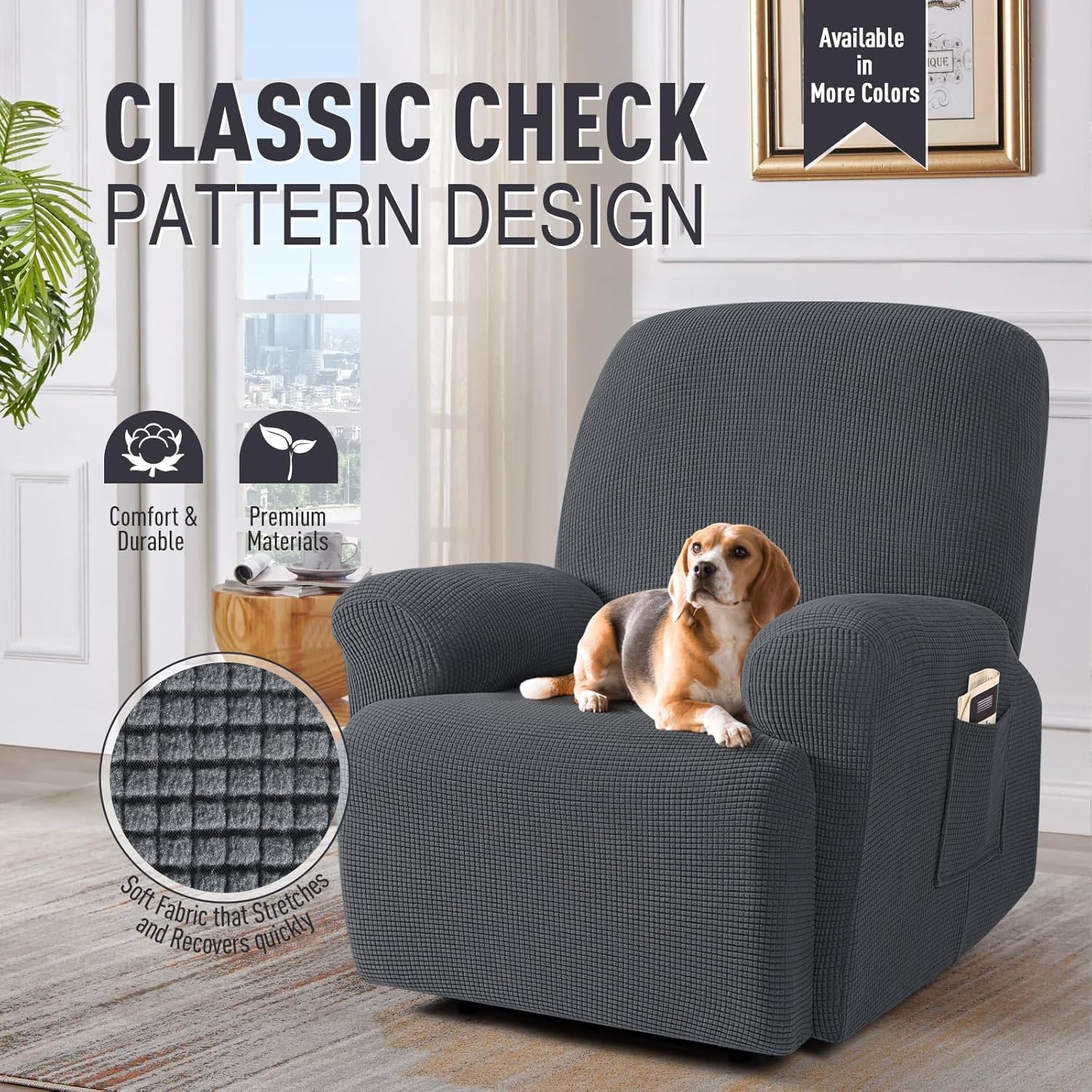 TAOCOCO Recliner Cover 4-Pieces, Recliner Stretch Sofa Slipcover, Recliner Cover 1 Seat, Couch Protector Soft, Furniture Protector Covers with Elastic,Chair Covers Jacquard Pattern (Grey)