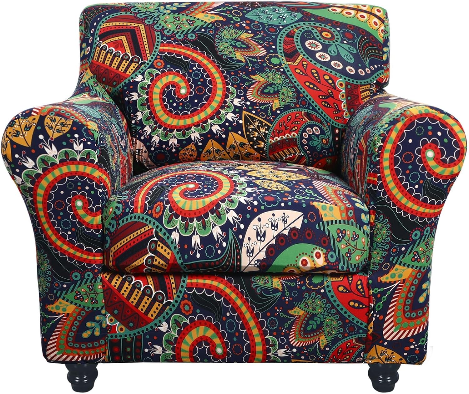 SearchI Stretch Sofa Cover Printed Couch Covers, Floral Pattern 2 Piece Armchair Slipcover with Separate Chair Cushion Cover, Washable Furniture Protector for Living Room(Armchair, Ball Flower)