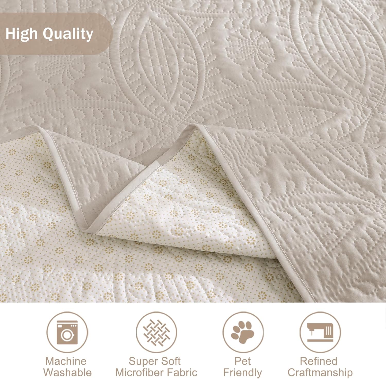 Beige Quilted Recliner Covers, Water-Repellent Recliner Slipcovers, Lazy Boy Chair Covers, Pet Friendly Recliner Cover for Dogs Cats, Washable Furniture Protector (Recliner 22", Beige Cream)