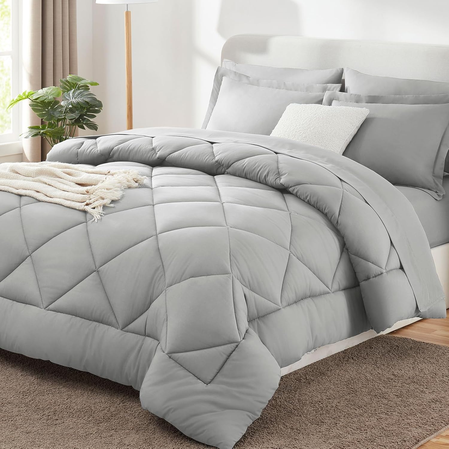 Queen Comforter Set Dark Grey