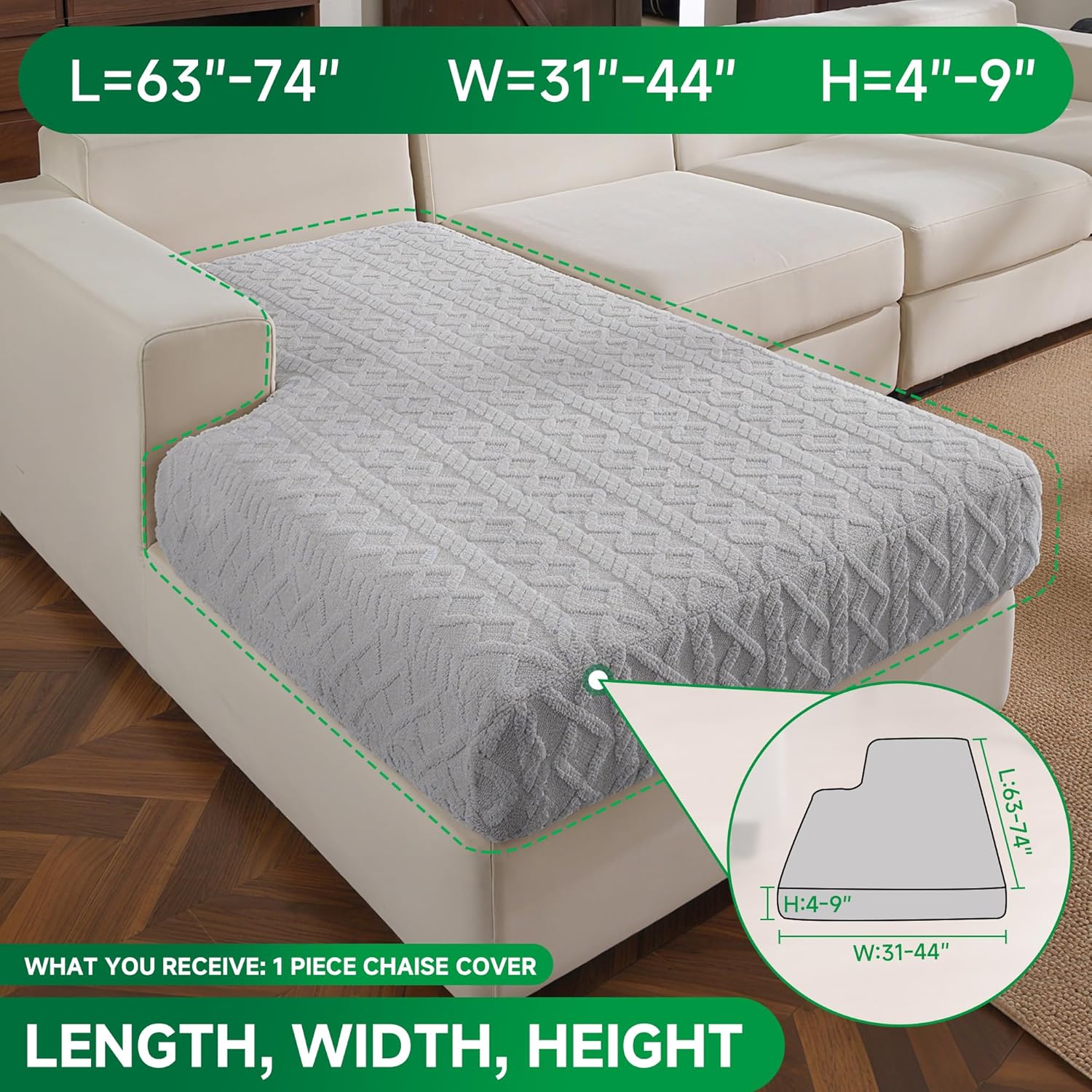 Couch Cushion Covers, Super Soft Thicker Fleece Sofa Cover Stretch Sectional Sofa Slipcover Washable Pet Friendly Anti-Slip Stain Resistant Furniture Cover for Home(1 Back Cover,Dark Gray)