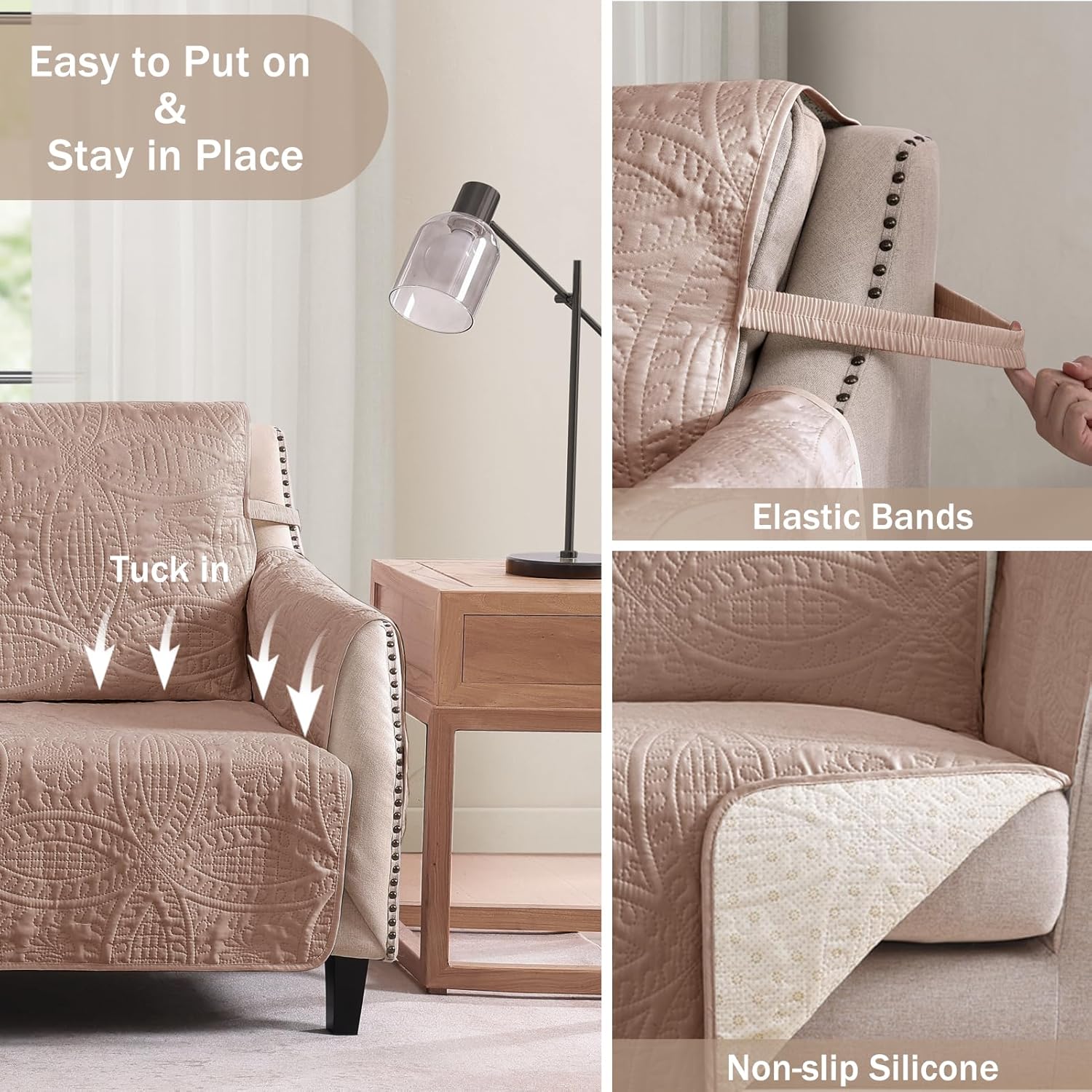 Beige Quilted Recliner Covers, Water-Repellent Recliner Slipcovers, Lazy Boy Chair Covers, Pet Friendly Recliner Cover for Dogs Cats, Washable Furniture Protector (Recliner 22", Beige Cream)