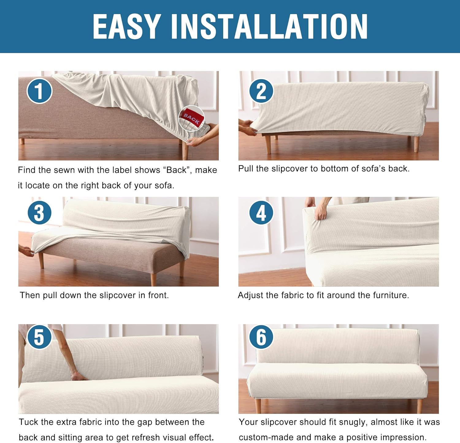 H.VERSAILTEX Armless Futon Cover Stretch Sofa Bed Slipcover Protector Elastic Feature Rich Textured High Spandex Small Checks Jacquard Fabric Futon Cover, Machine Washable, Sage