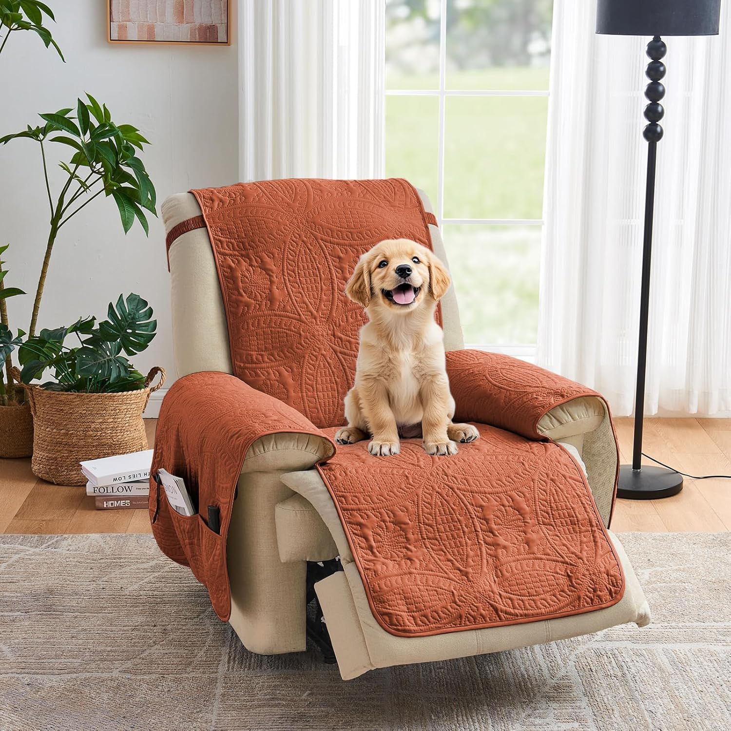Beige Quilted Recliner Covers, Water-Repellent Recliner Slipcovers, Lazy Boy Chair Covers, Pet Friendly Recliner Cover for Dogs Cats, Washable Furniture Protector (Recliner 22", Beige Cream)