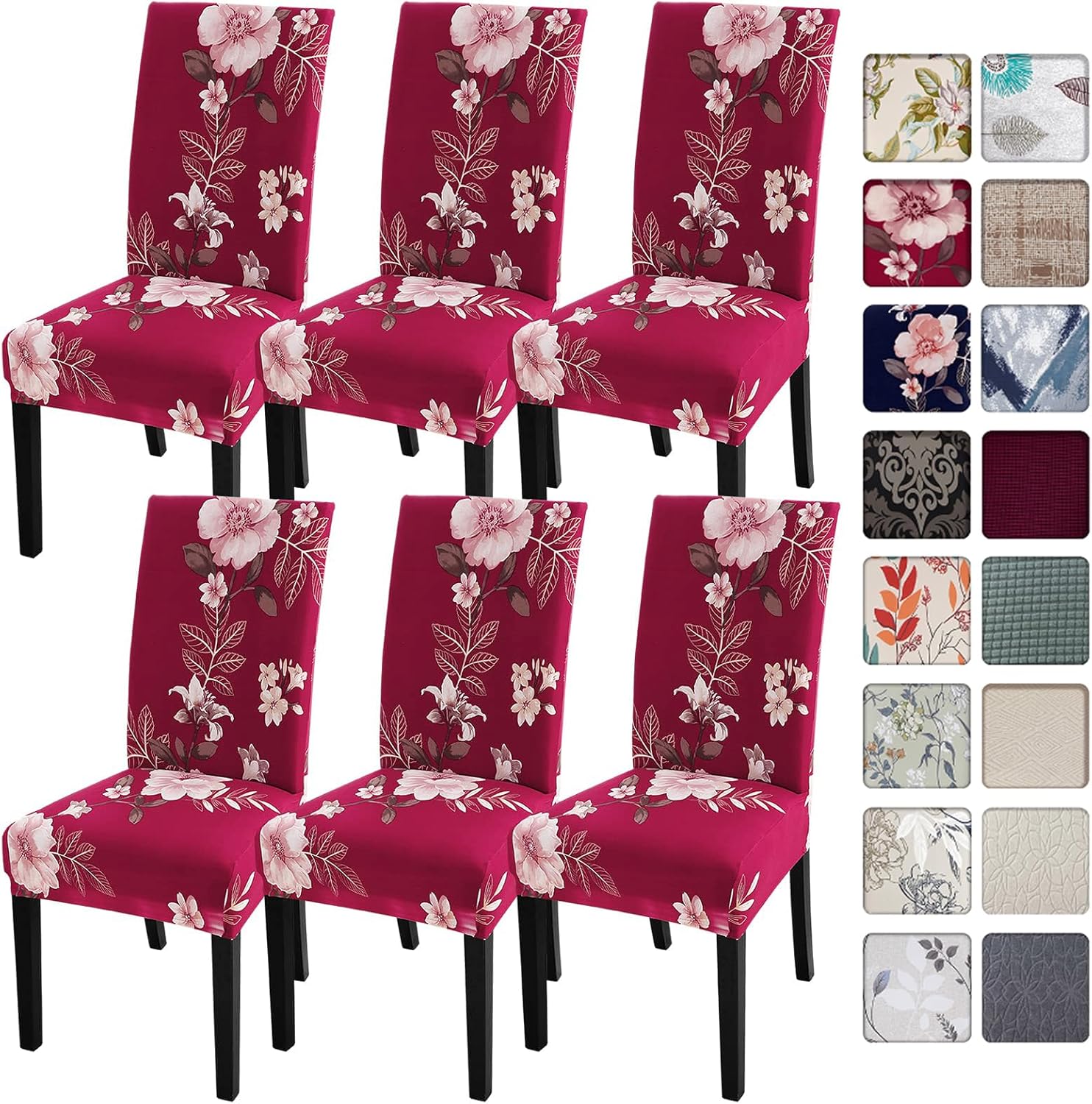 SearchI Chair Covers Slipcovers Set of 4, Spandex Super Fit Stretch Removable Washable Kitchen Parsons Protector for Dining Room,Hotel,Ceremony,Beige+Flowers