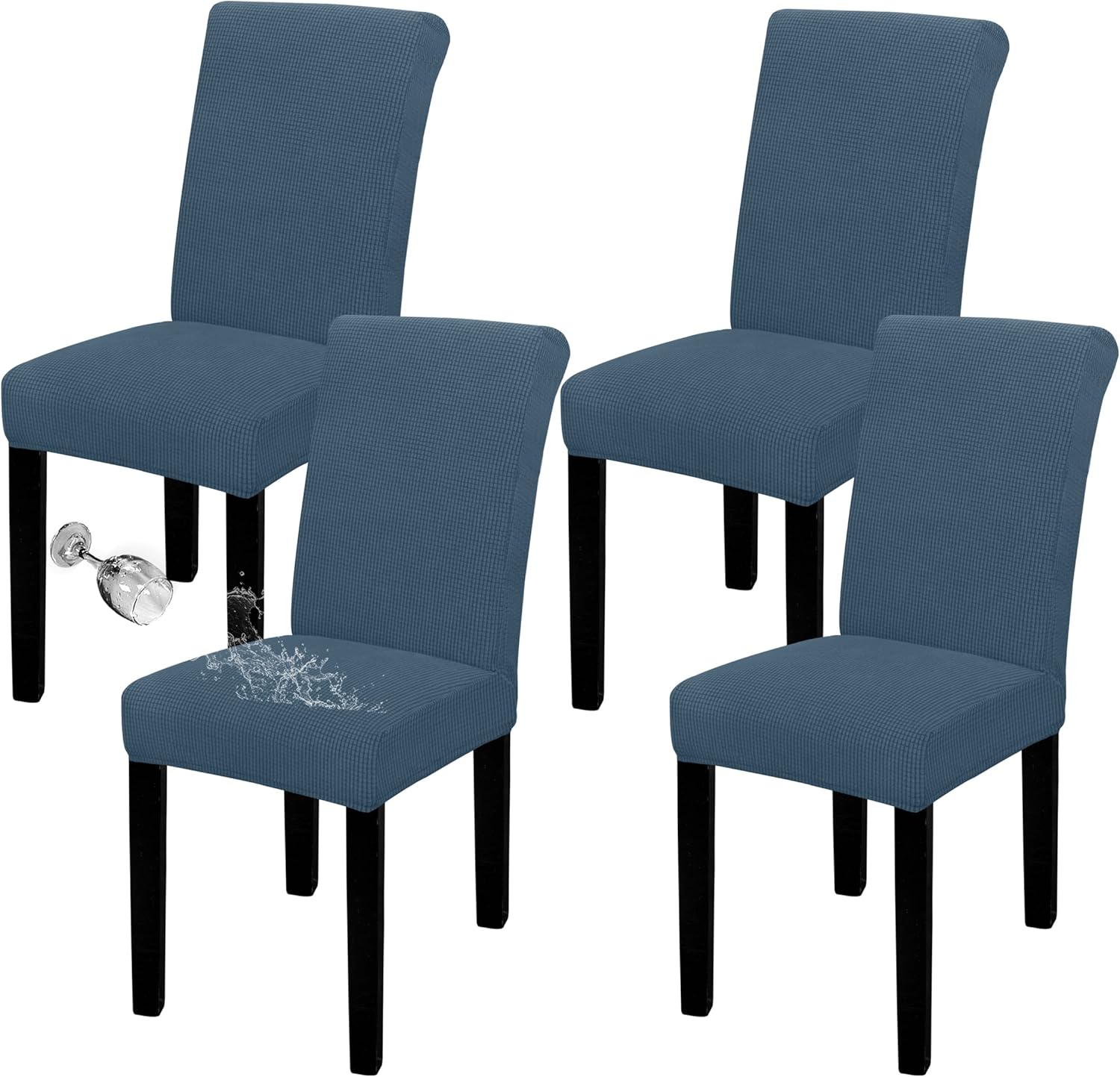 Easy-Going 100% Waterproof Dining Room Chair Cover Set of 6, Stretch Jacquard Parson Chair Slipcover Removable Washable Chair Protector for Home, Restaurant, Banquet (Large, Light Gray)