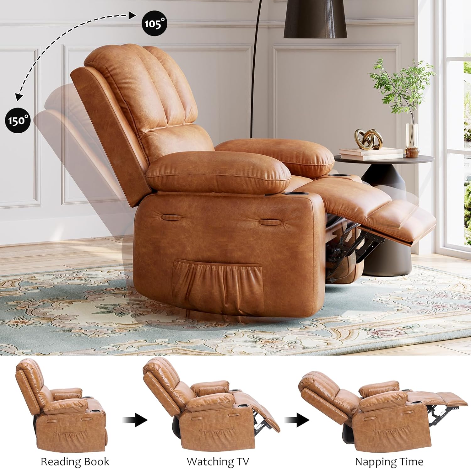 Leather Recliner Chair, Manual Recliner