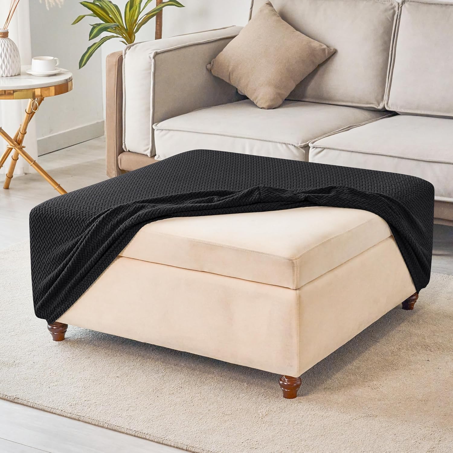 Stretch Knitted Jacquard Ottoman Cover