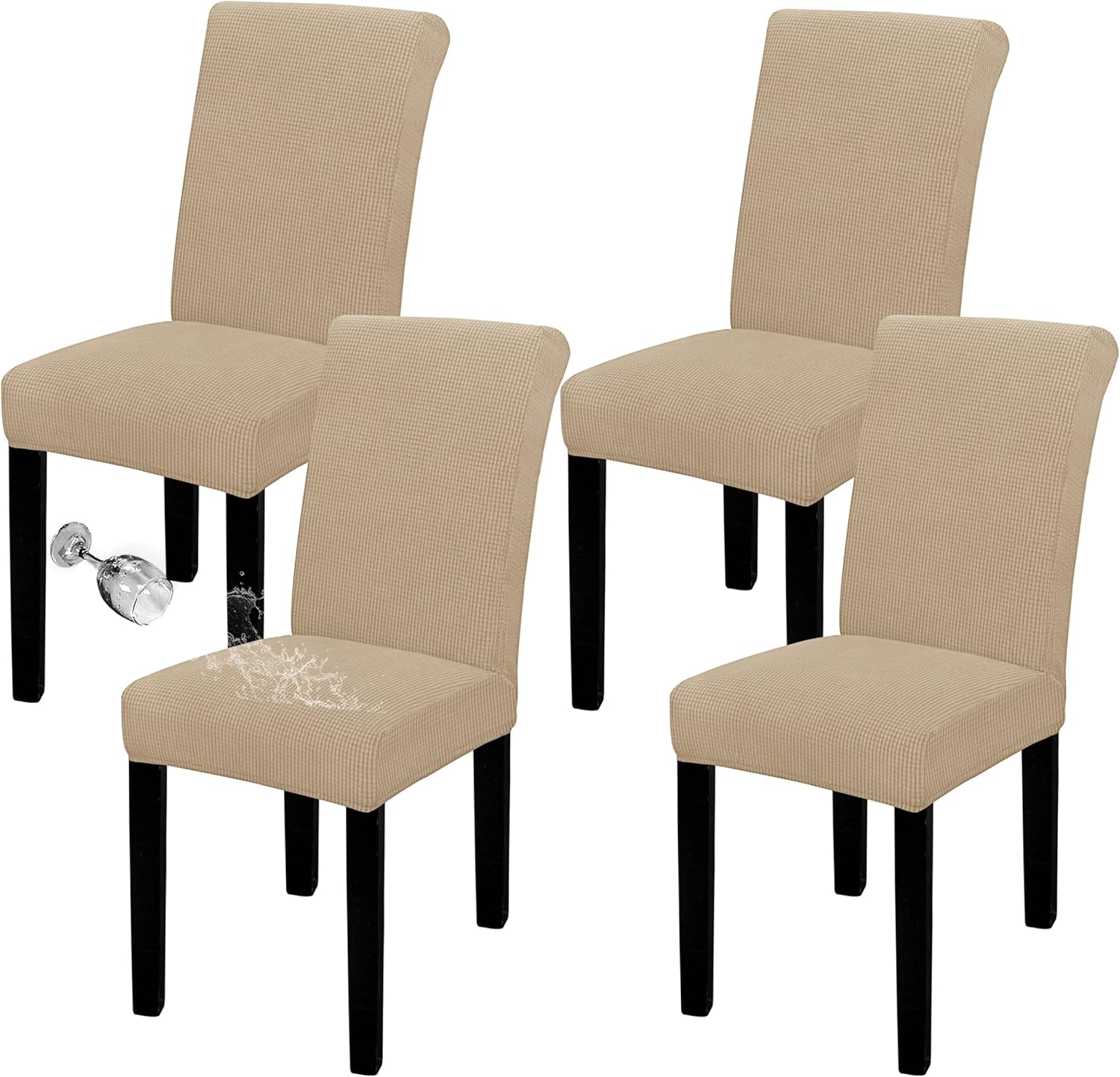 Easy-Going 100% Waterproof Dining Room Chair Cover Set of 6, Stretch Jacquard Parson Chair Slipcover Removable Washable Chair Protector for Home, Restaurant, Banquet (Large, Light Gray)