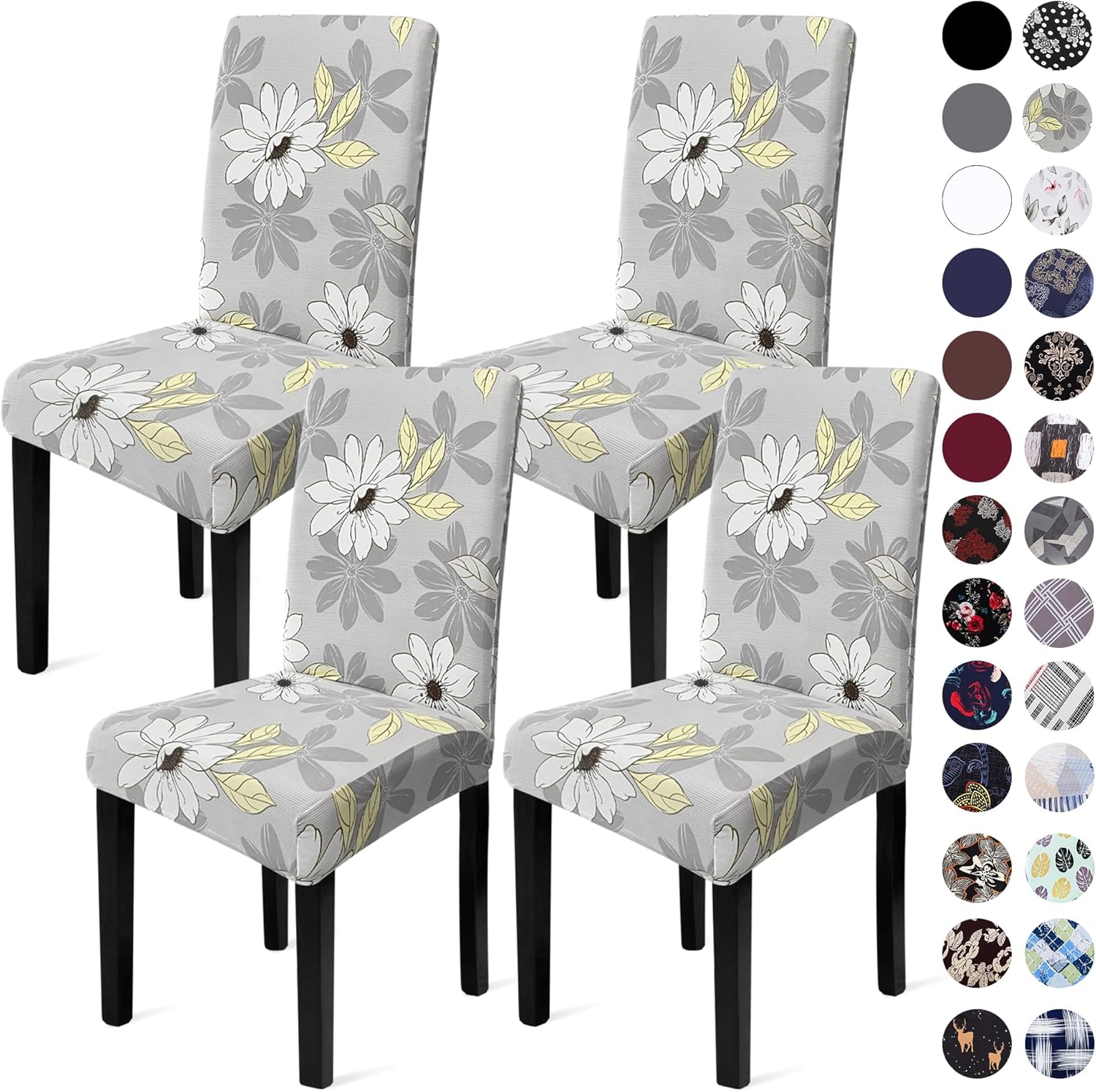 Sufdari Dining Chair Covers,Kitchen Cover,Parsons Slipcover,Spandex Protectors for Room Stretch Chairs Cover Set of 4 -Gray