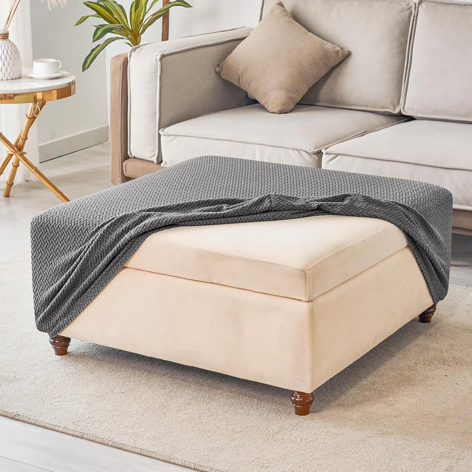 Stretch Knitted Jacquard Ottoman Cover