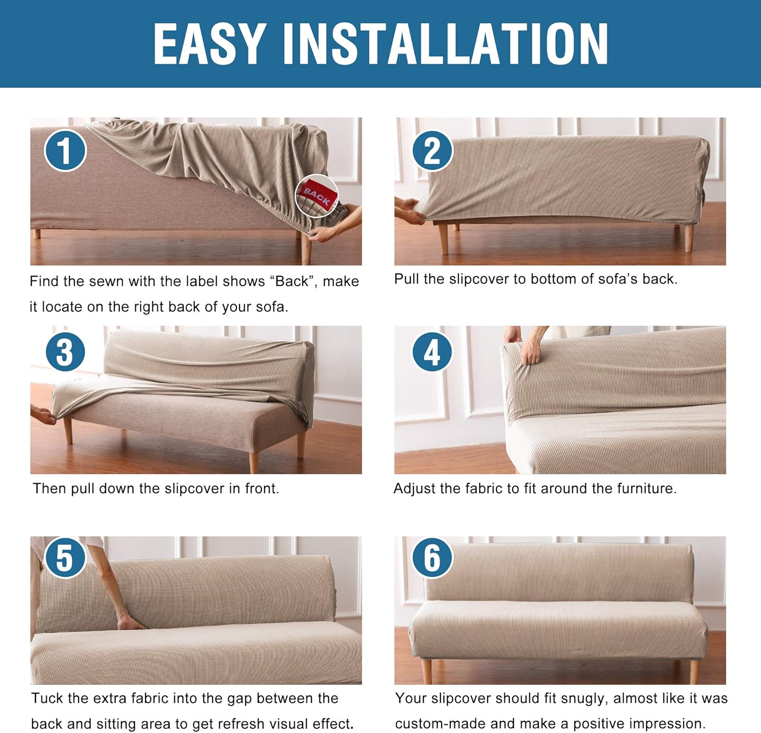 H.VERSAILTEX Armless Futon Cover Stretch Sofa Bed Slipcover Protector Elastic Feature Rich Textured High Spandex Small Checks Jacquard Fabric Futon Cover, Machine Washable, Sage