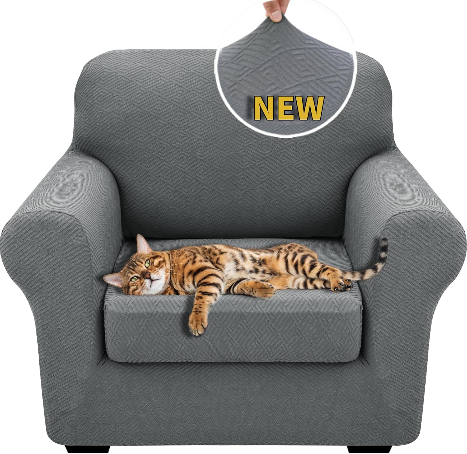 XINEAGE 2025 New 2 Pieces Chair Covers with Arms Super Stretch Chair Slipcover for Living Room Pet Dog Universal Slip Cover Anti Slip Armchair Furniture Protector (Light Gray), 31"-46"(1 Cushion)