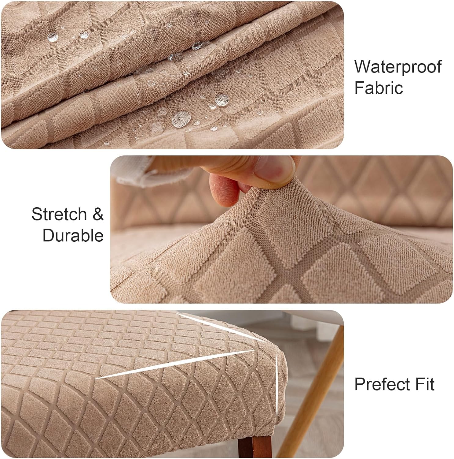 Genina 100% Waterproof Chair Covers for Dining Room Set of 4, Stretch Parson Chair Slipcovers for Kitchen Chairs, Washable Chair Protectors, Leaves-Warm Gray