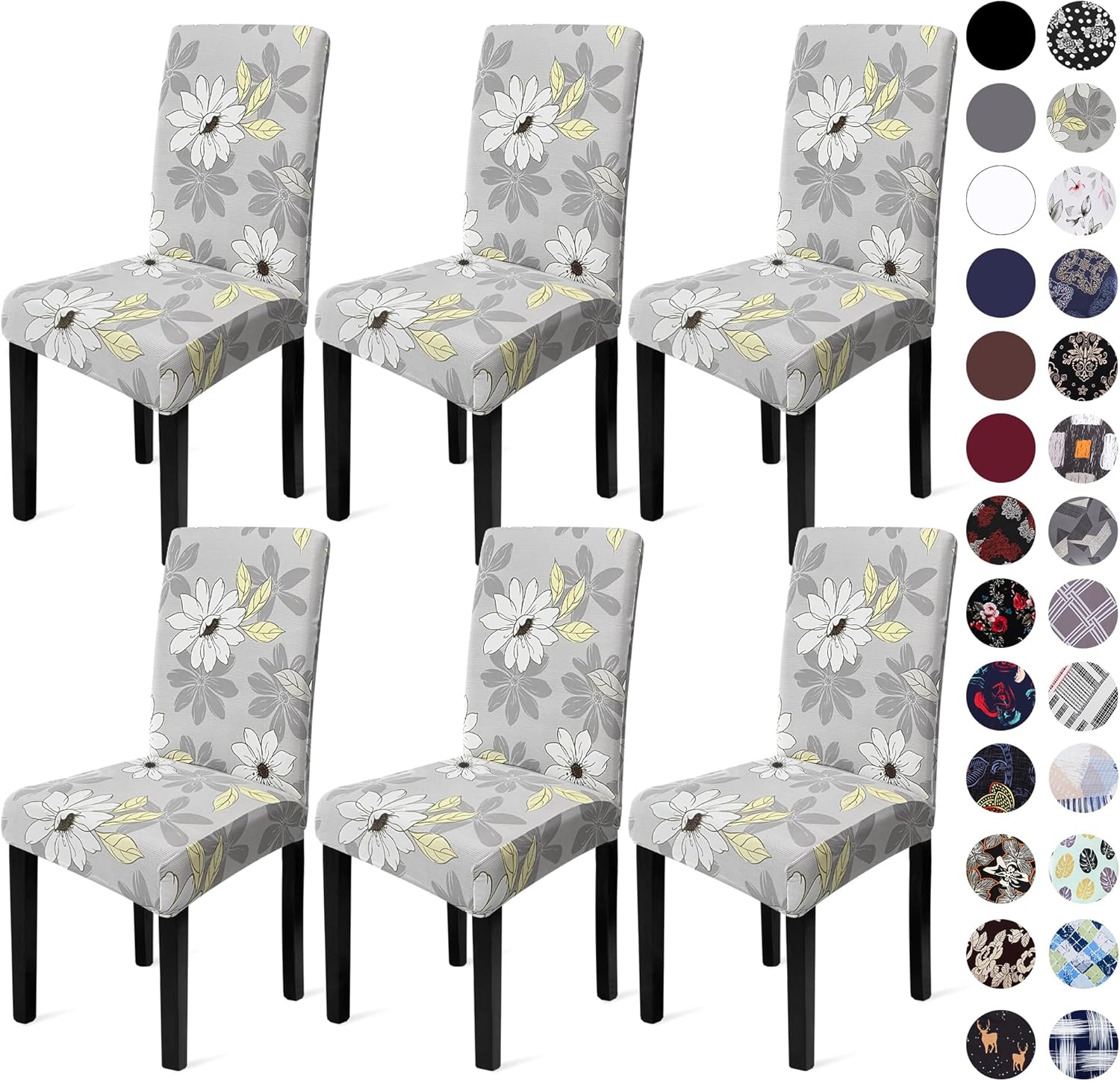 Sufdari Dining Chair Covers,Kitchen Cover,Parsons Slipcover,Spandex Protectors for Room Stretch Chairs Cover Set of 4 -Gray