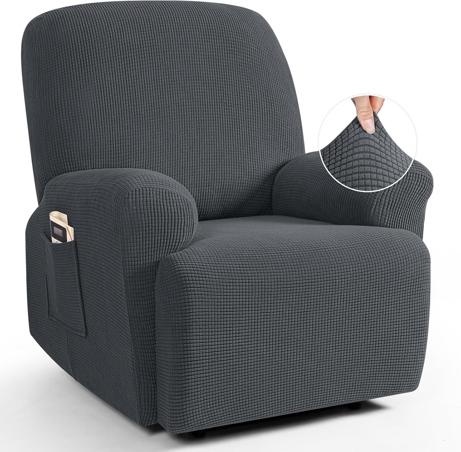 TAOCOCO Recliner Cover 4-Pieces, Recliner Stretch Sofa Slipcover, Recliner Cover 1 Seat, Couch Protector Soft, Furniture Protector Covers with Elastic,Chair Covers Jacquard Pattern (Grey)