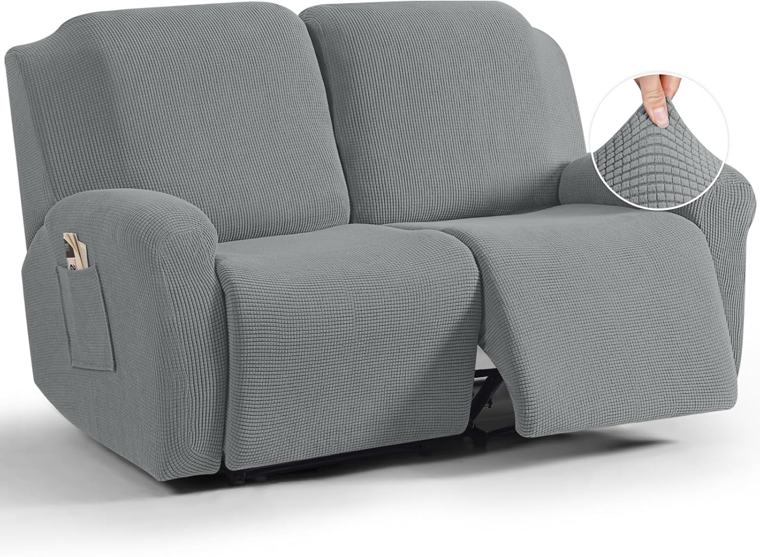 TAOCOCO Recliner Cover 4-Pieces, Recliner Stretch Sofa Slipcover, Recliner Cover 1 Seat, Couch Protector Soft, Furniture Protector Covers with Elastic,Chair Covers Jacquard Pattern (Grey)
