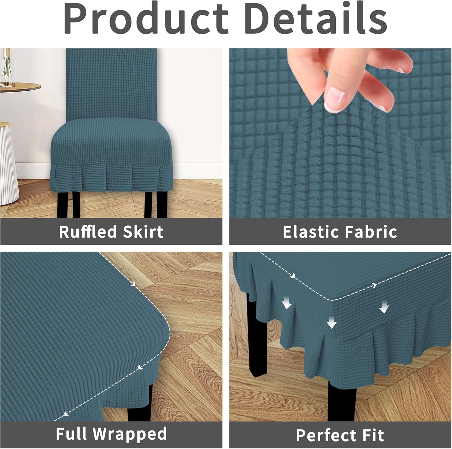 Easy-Going Dining Chair Covers Stretch Parsons Chair Slipcover with Skirt Chair Covers for Dining Room Restaurant Banquet (2 PCS, Light Gray)