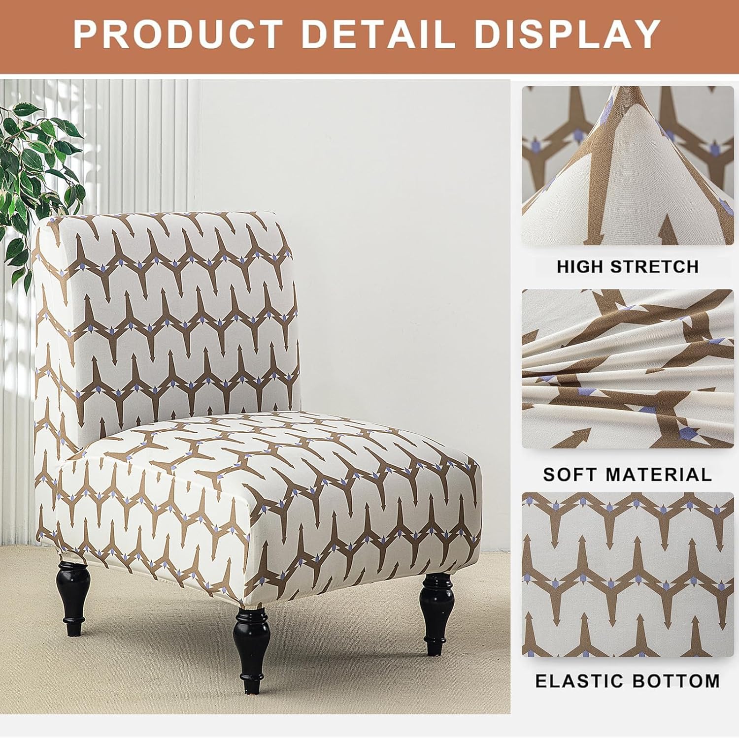 Eco-Ancheng Armless Chair Slipcover Removable Armless Accent Chairs Covers Washable Armless Slipper Chair Slipcover Printed Armless Chair Furniture Protector Covers for Living Dining Room Hotel