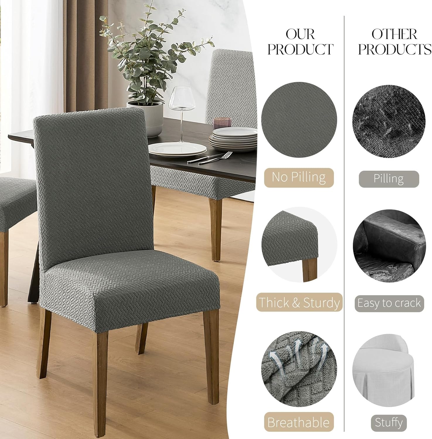 MOSAYT 100% Waterproof Dining Room Chair Covers Set of 4, Super Fit Stretch Jacquard Parson Chairs Slipcovers Removable Washable Chair Seat Protectors for Home, Kitchen, Banquet (Beige)