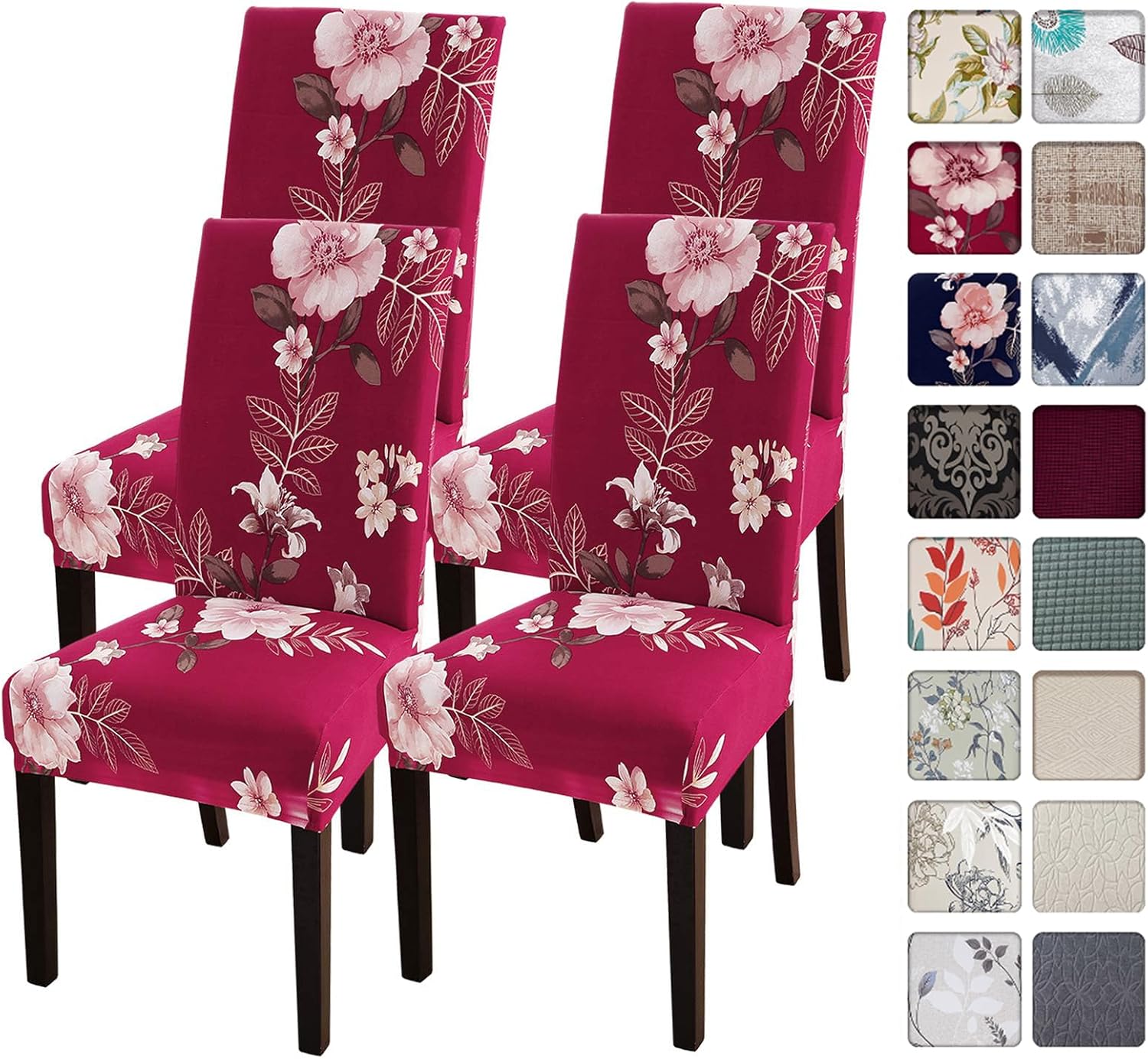 SearchI Chair Covers Slipcovers Set of 4, Spandex Super Fit Stretch Removable Washable Kitchen Parsons Protector for Dining Room,Hotel,Ceremony,Beige+Flowers