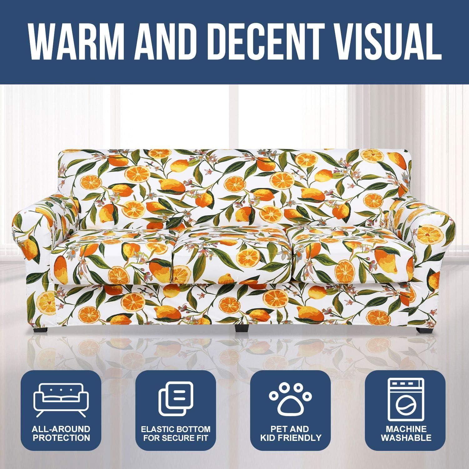 hyha Couch Covers, Chair/Sofa Covers, Floral Pattern, Stretch, Printed, 2 Pieces, Armchair Slipcover, Separate Couch Cushion Slipcover, Furniture Protector for Dogs(Armchair, Paisley Floral)