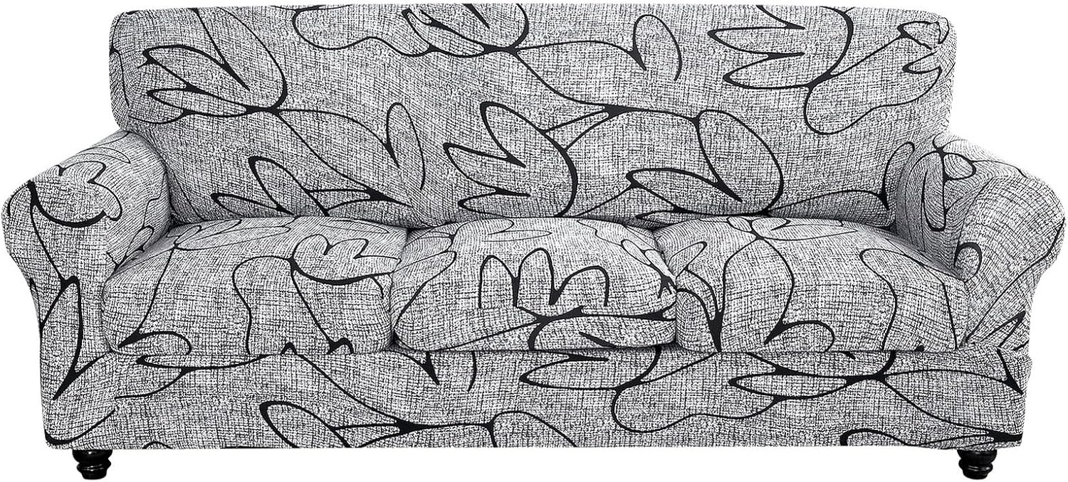 SearchI Stretch Sofa Cover Printed Couch Covers, Floral Pattern 2 Piece Armchair Slipcover with Separate Chair Cushion Cover, Washable Furniture Protector for Living Room(Armchair, Ball Flower)