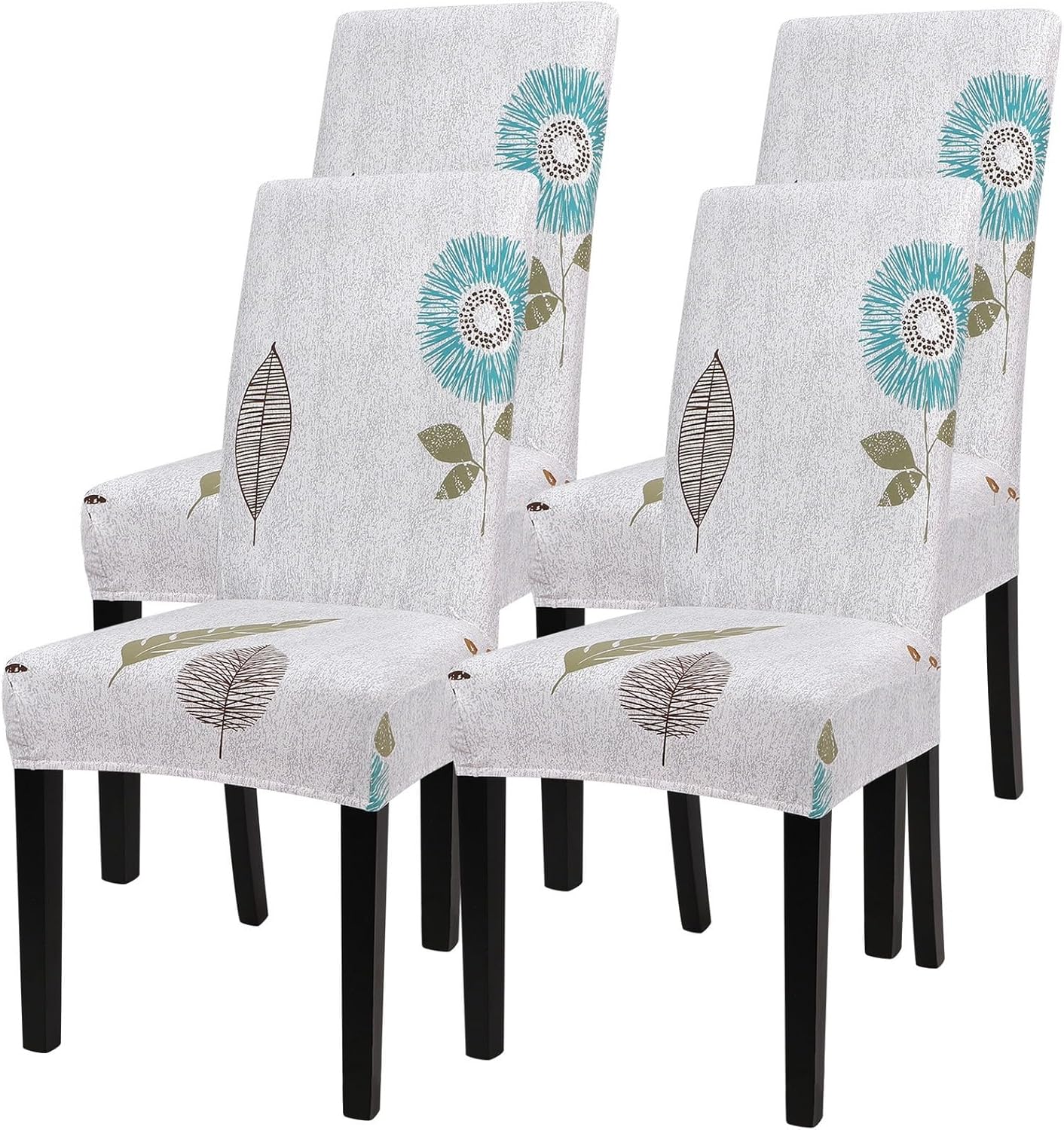 SearchI Chair Covers Slipcovers Set of 4, Spandex Super Fit Stretch Removable Washable Kitchen Parsons Protector for Dining Room,Hotel,Ceremony,Beige+Flowers