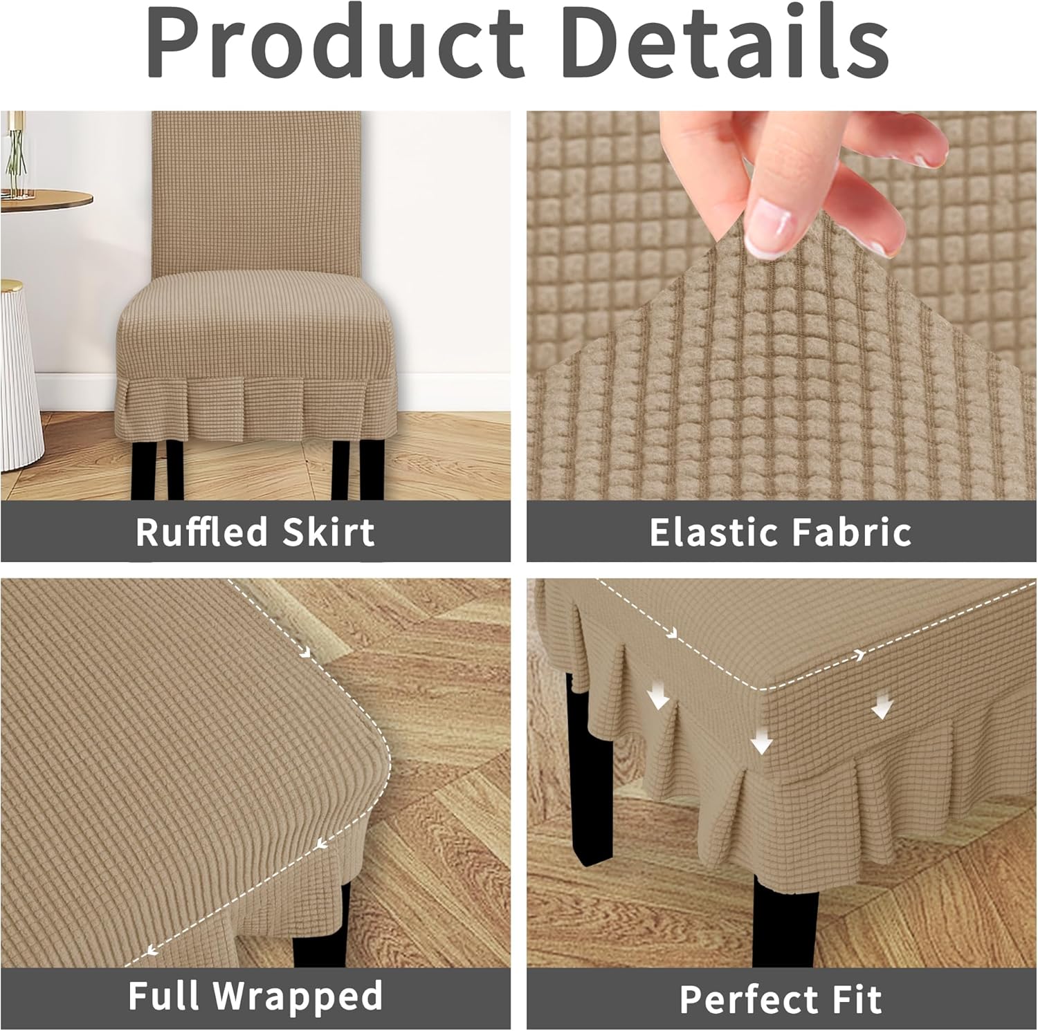 Easy-Going Dining Chair Covers Stretch Parsons Chair Slipcover with Skirt Chair Covers for Dining Room Restaurant Banquet (2 PCS, Light Gray)