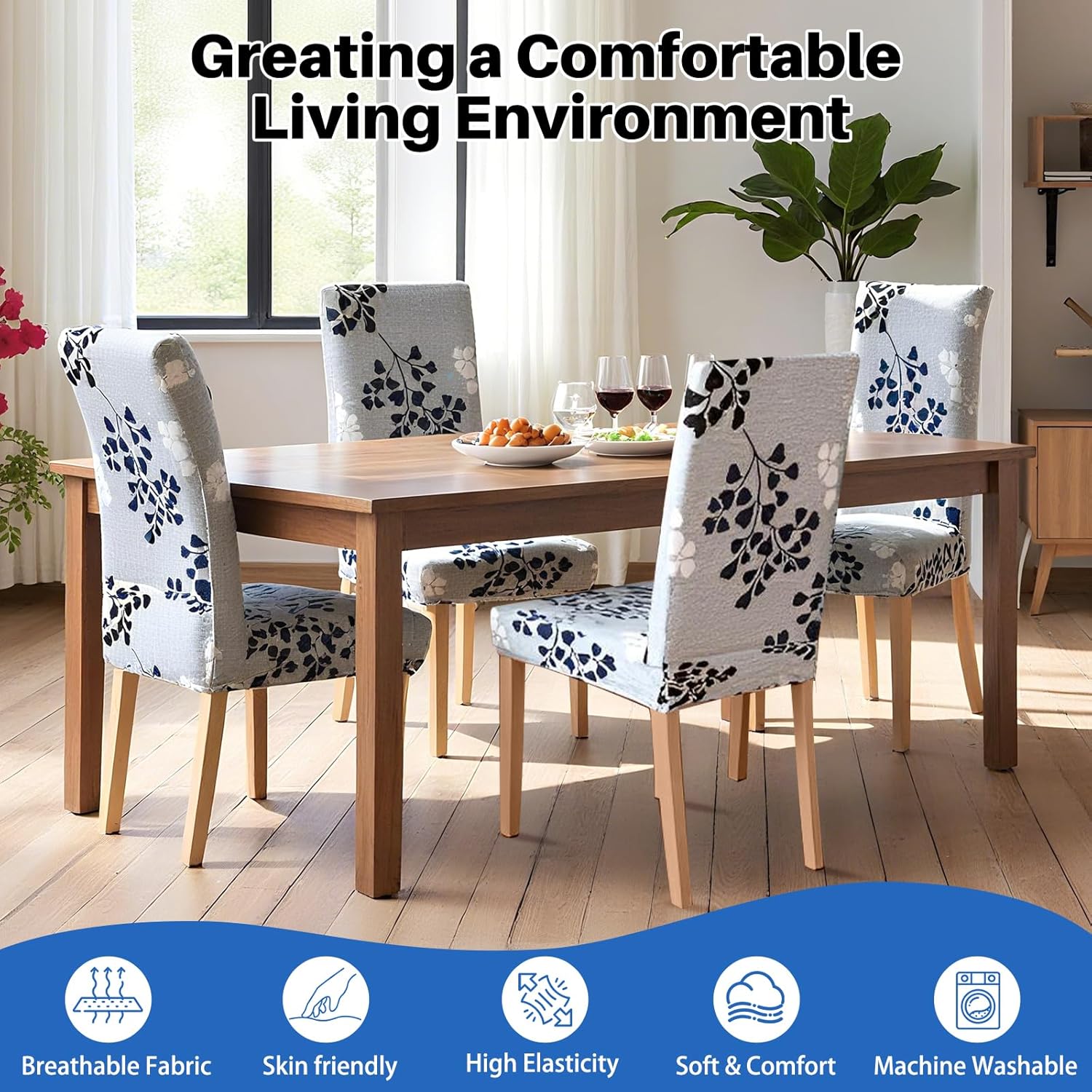 Dioxide High Stretch Chair Covers for Dining Chairs, Washable Dining Chair Covers Set of 6, Soft Kitchen Chairs Seat Covers, Parsons Chair Slipcovers Protectors for Home Hotel Restaurant Banquet