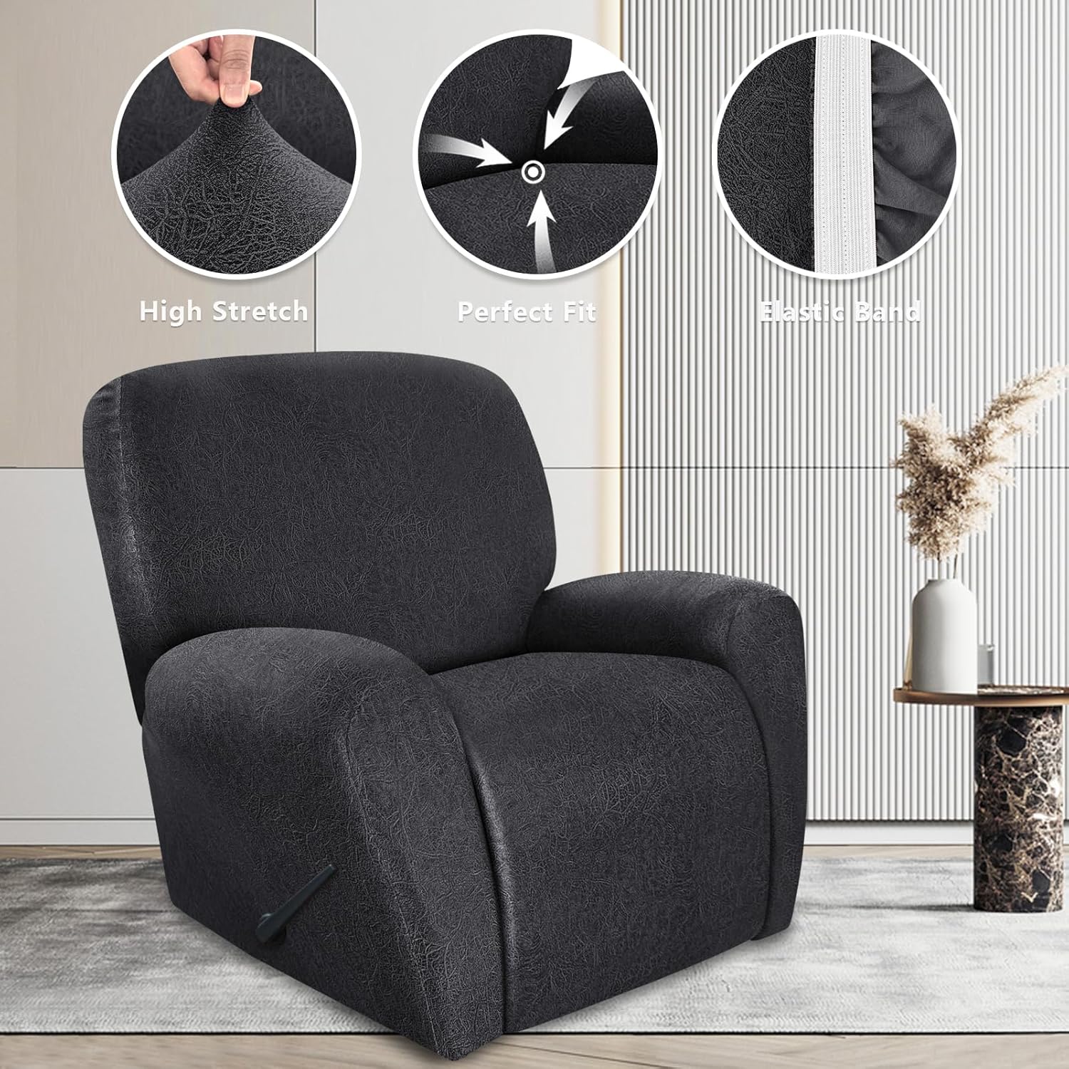 Leather Like Recliner Chair Covers Heavy Duty, 4 Pieces Lazy Boy Recliner Cover for Recliner Chair, Leather Cover for Recliner slipcovers Washable for Pets (Dark Brown)