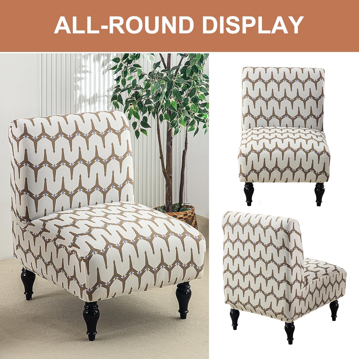 Eco-Ancheng Armless Chair Slipcover Removable Armless Accent Chairs Covers Washable Armless Slipper Chair Slipcover Printed Armless Chair Furniture Protector Covers for Living Dining Room Hotel