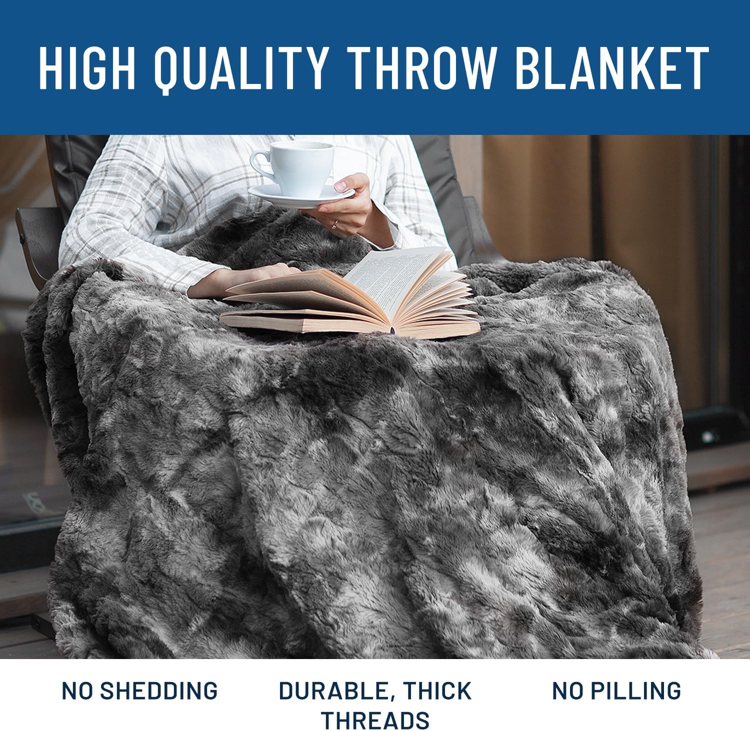 Gray Faux Fur Throw Blanket for Couch
