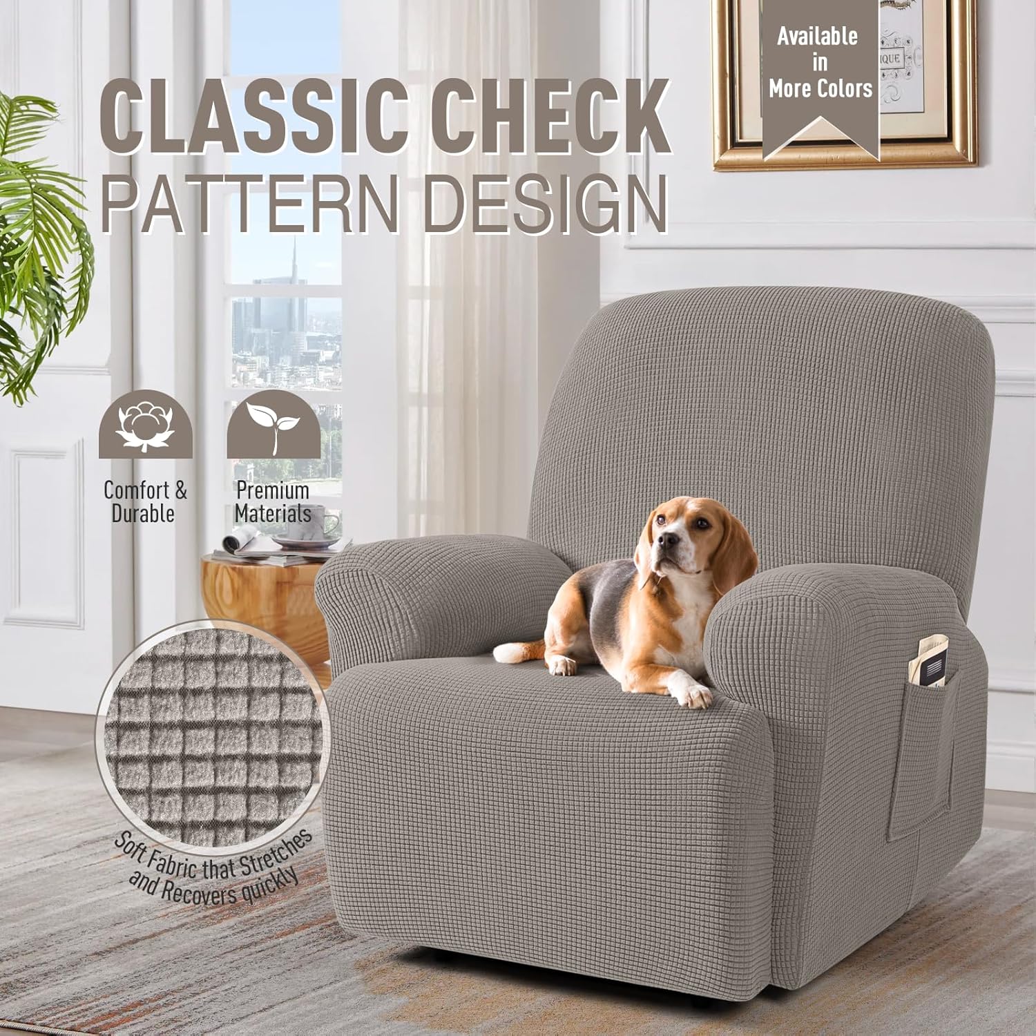 TAOCOCO Recliner Cover 4-Pieces, Recliner Stretch Sofa Slipcover, Recliner Cover 1 Seat, Couch Protector Soft, Furniture Protector Covers with Elastic,Chair Covers Jacquard Pattern (Grey)