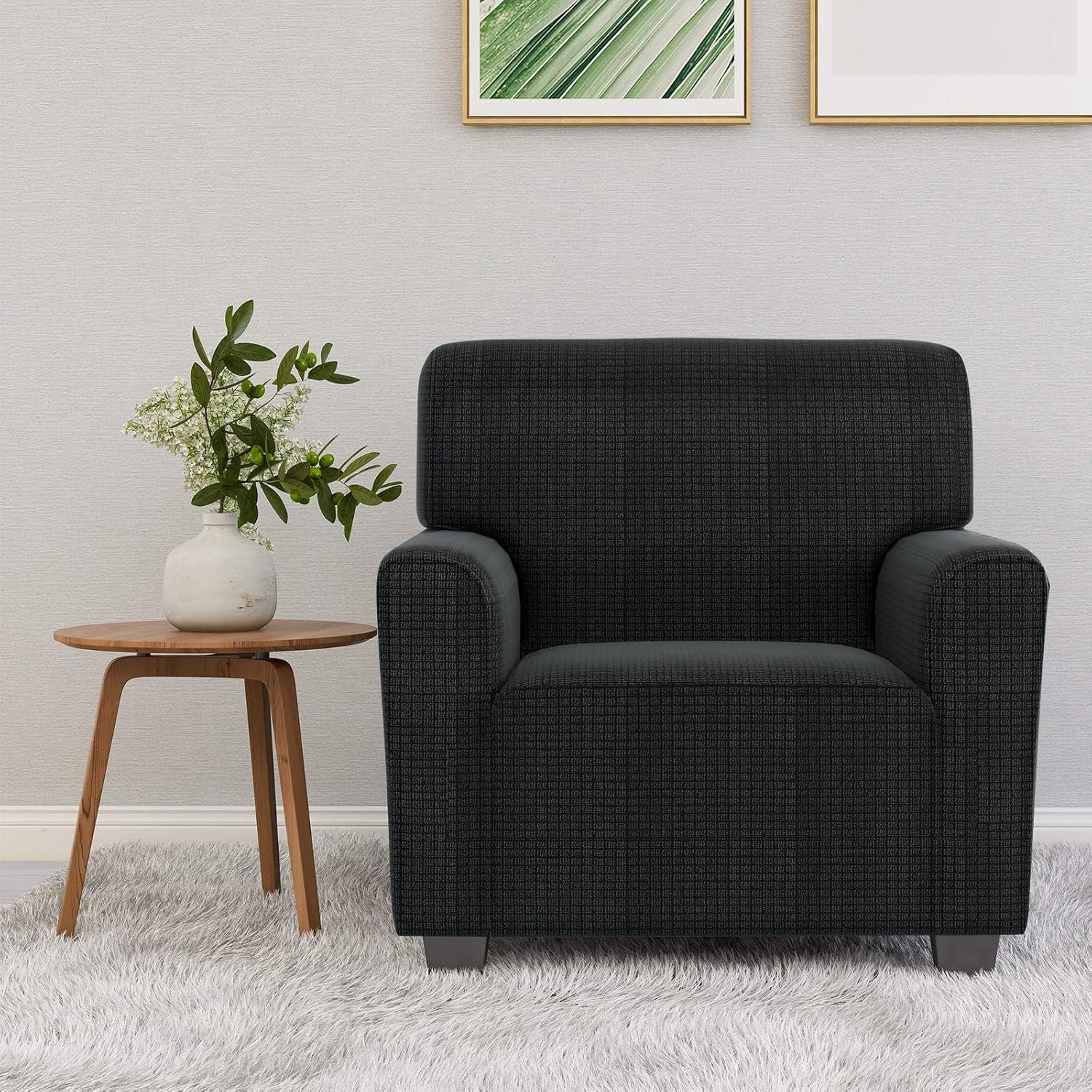 ZNSAYOTX Chair Slipcovers with Arms for Living Room High Stretchy Spandex Pet Friendly Armchair Furniture Protection Covers (Black and White, Chair)