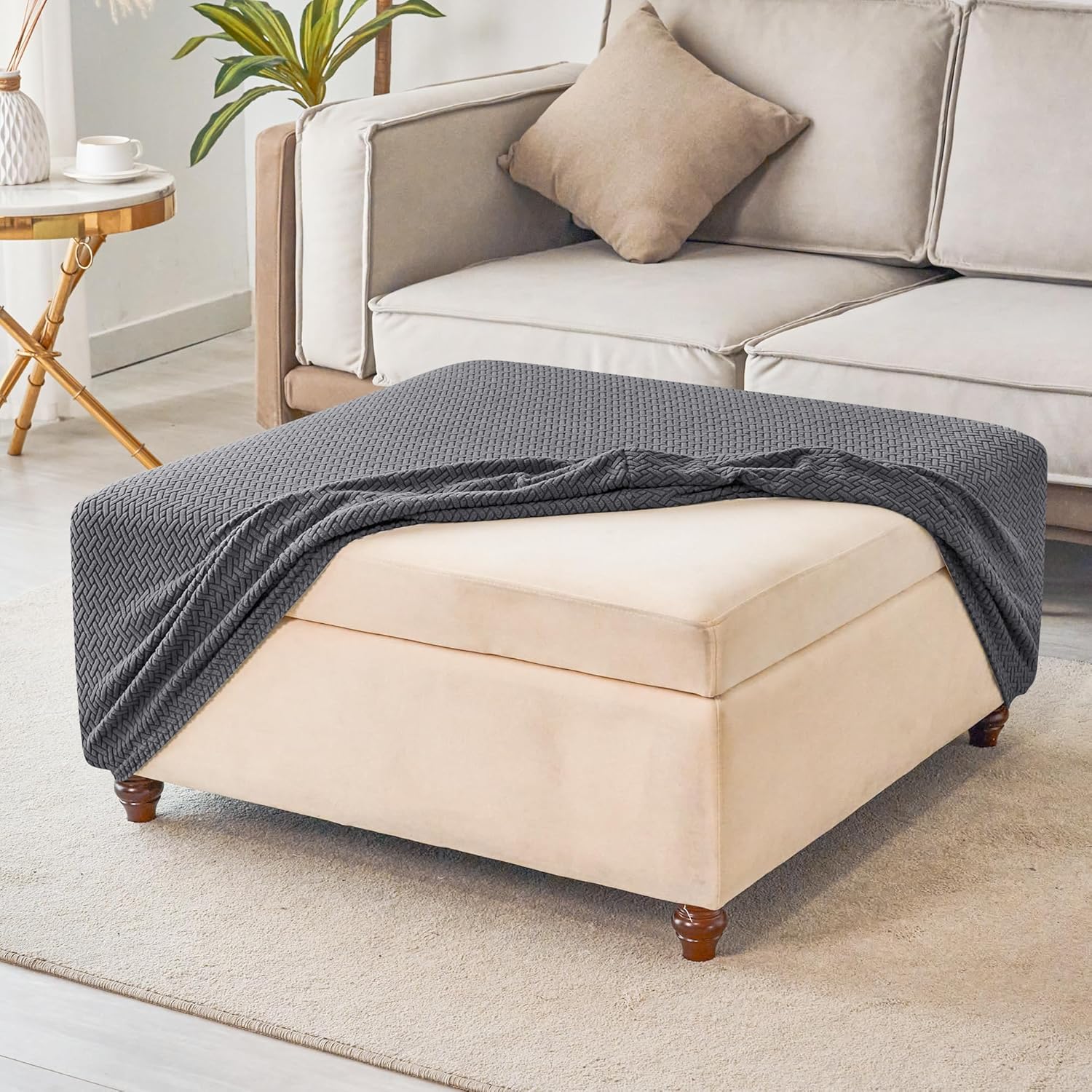Stretch Knitted Jacquard Ottoman Cover