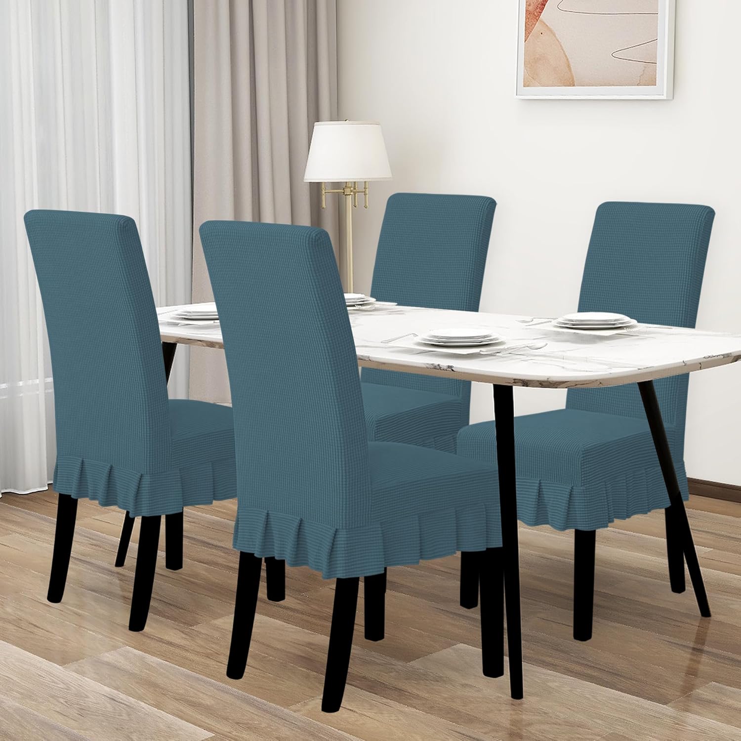 Easy-Going Dining Chair Covers Stretch Parsons Chair Slipcover with Skirt Chair Covers for Dining Room Restaurant Banquet (2 PCS, Light Gray)