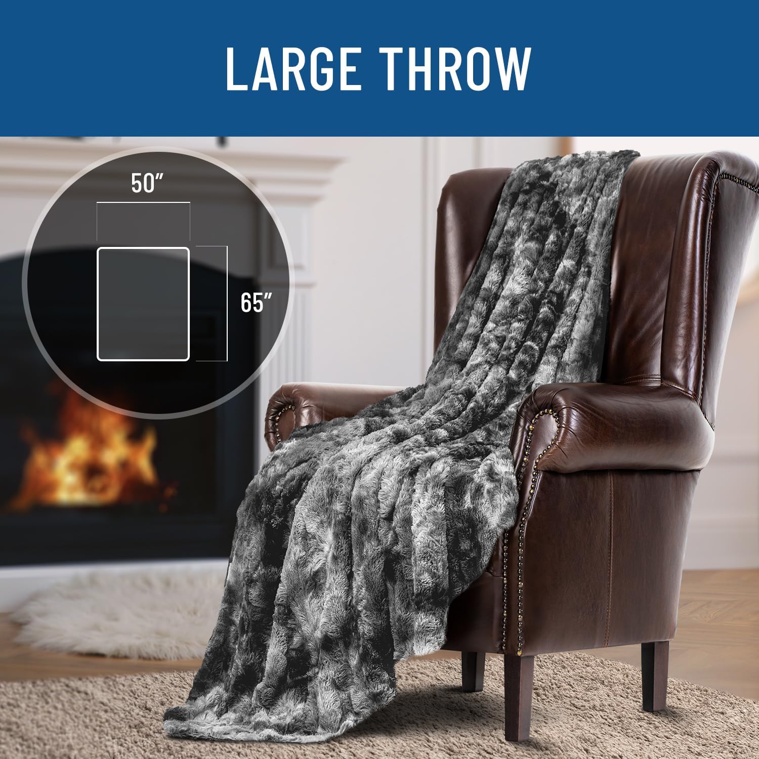 Gray Faux Fur Throw Blanket for Couch