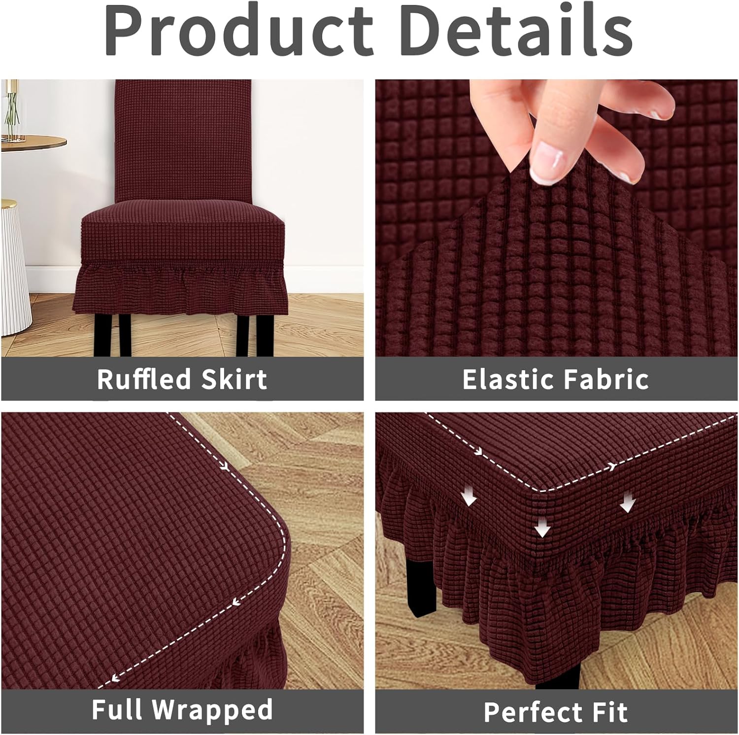 Easy-Going Dining Chair Covers Stretch Parsons Chair Slipcover with Skirt Chair Covers for Dining Room Restaurant Banquet (2 PCS, Light Gray)