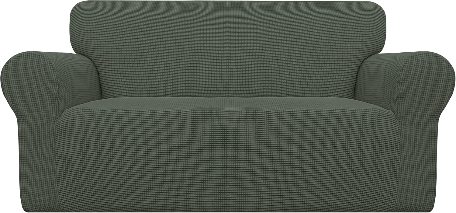 Easy-Going Stretch Chair Sofa Slipcover 1-Piece Couch Sofa Cover Furniture Protector Soft with Elastic Bottom for Kids, Pet. Spandex Jacquard Fabric Small Checks (Chair, Dark Gray)