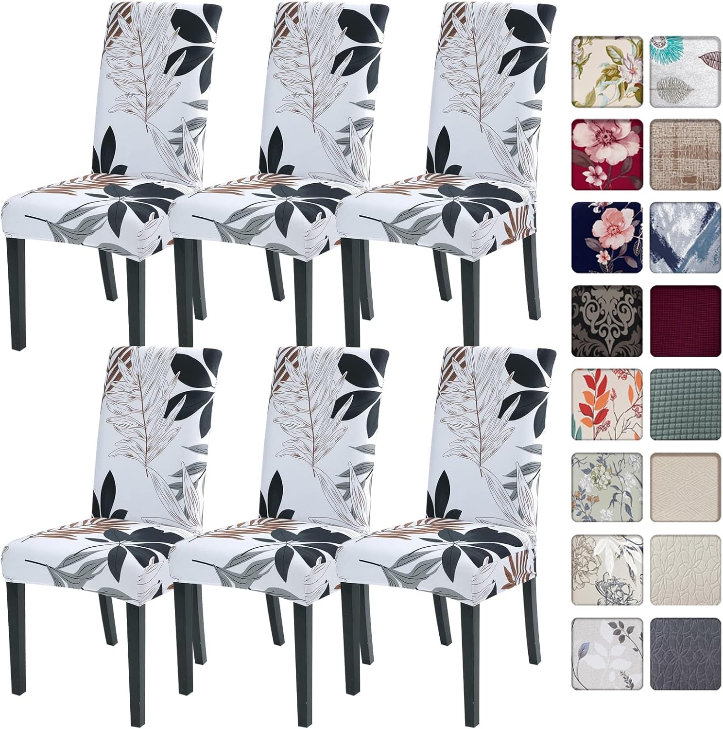 SearchI Chair Covers Slipcovers Set of 4, Spandex Super Fit Stretch Removable Washable Kitchen Parsons Protector for Dining Room,Hotel,Ceremony,Beige+Flowers