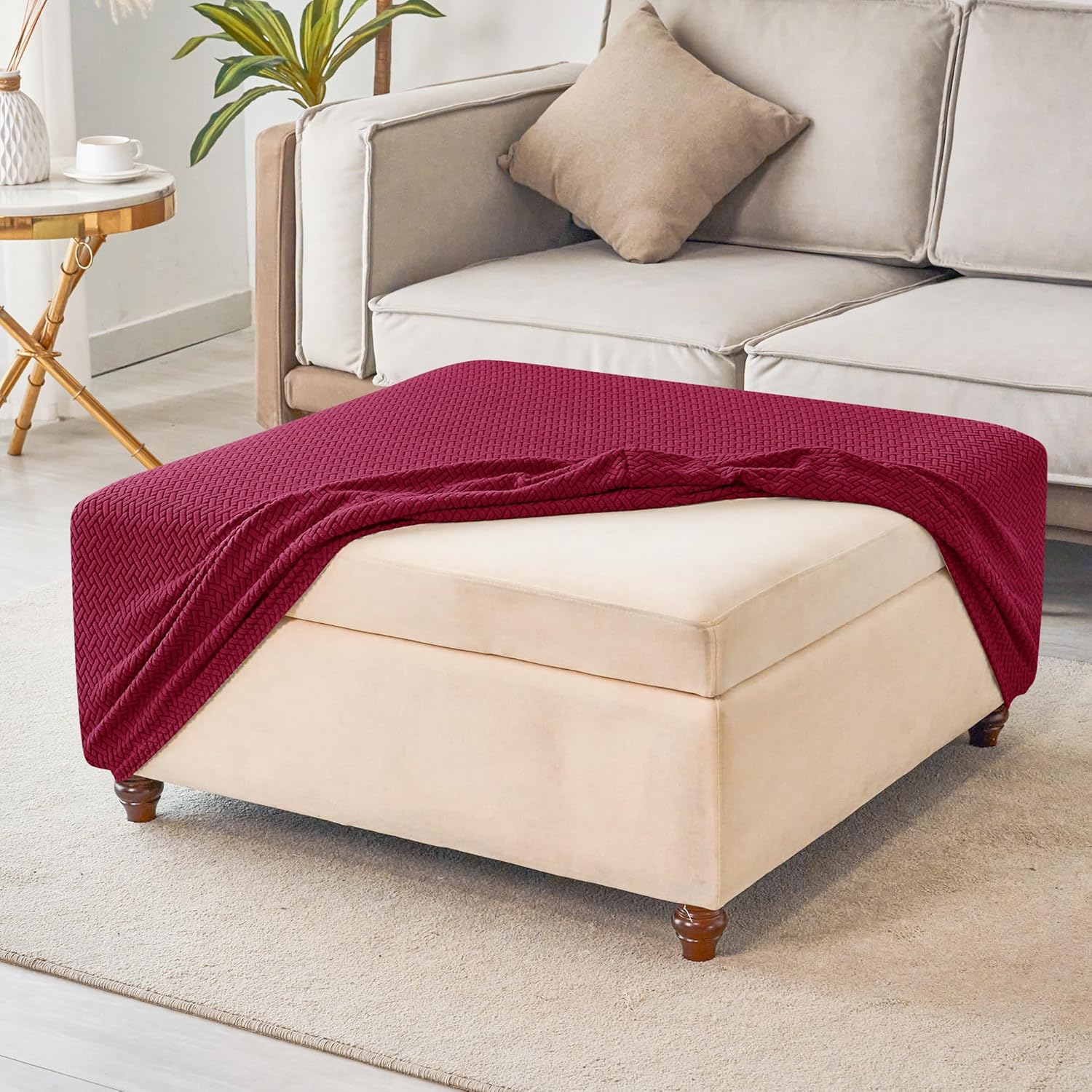 Stretch Knitted Jacquard Ottoman Cover