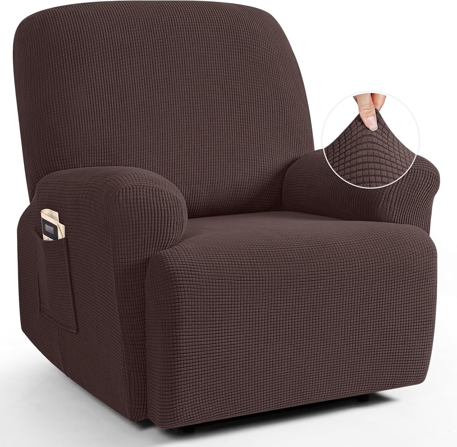 TAOCOCO Recliner Cover 4-Pieces, Recliner Stretch Sofa Slipcover, Recliner Cover 1 Seat, Couch Protector Soft, Furniture Protector Covers with Elastic,Chair Covers Jacquard Pattern (Grey)