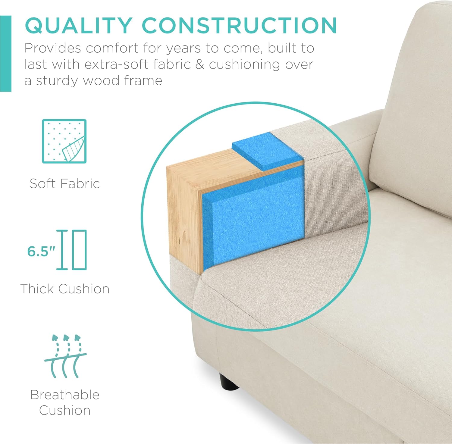 Best Choice Products Upholstered Sectional Sofa for Home, Apartment, Dorm, Bonus Room, Compact Spaces w/Chaise Lounge, 3-Seat, L-Shape Design, Reversible Ottoman Bench, 680lb Capacity - Light Gray