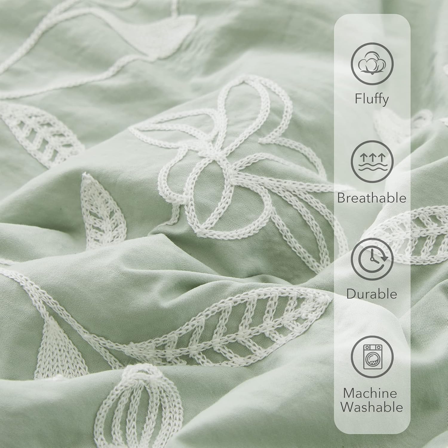 Olive Green Embroidery Comforters Set Queen Size