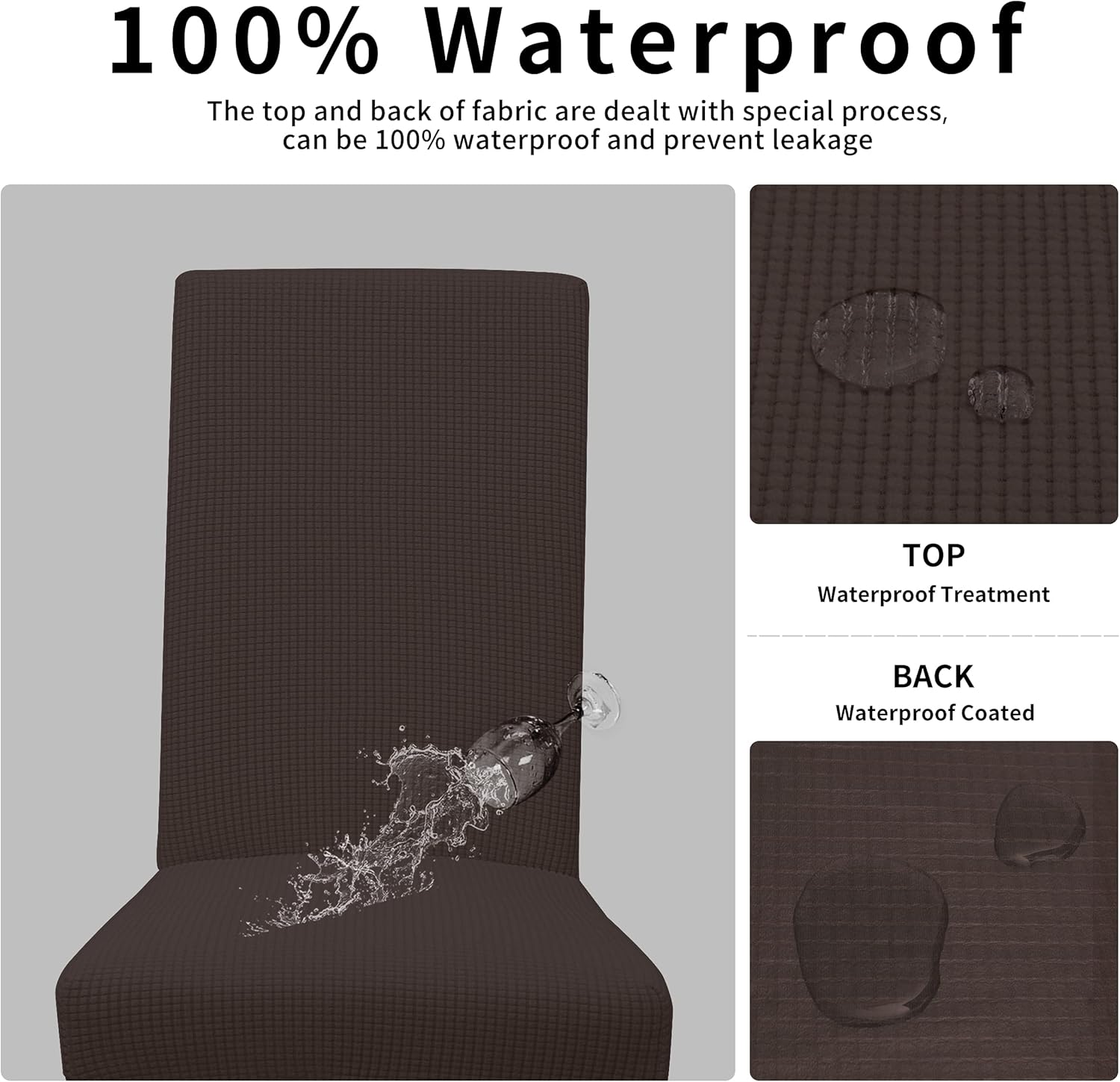 Easy-Going 100% Waterproof Dining Room Chair Cover Set of 6, Stretch Jacquard Parson Chair Slipcover Removable Washable Chair Protector for Home, Restaurant, Banquet (Large, Light Gray)