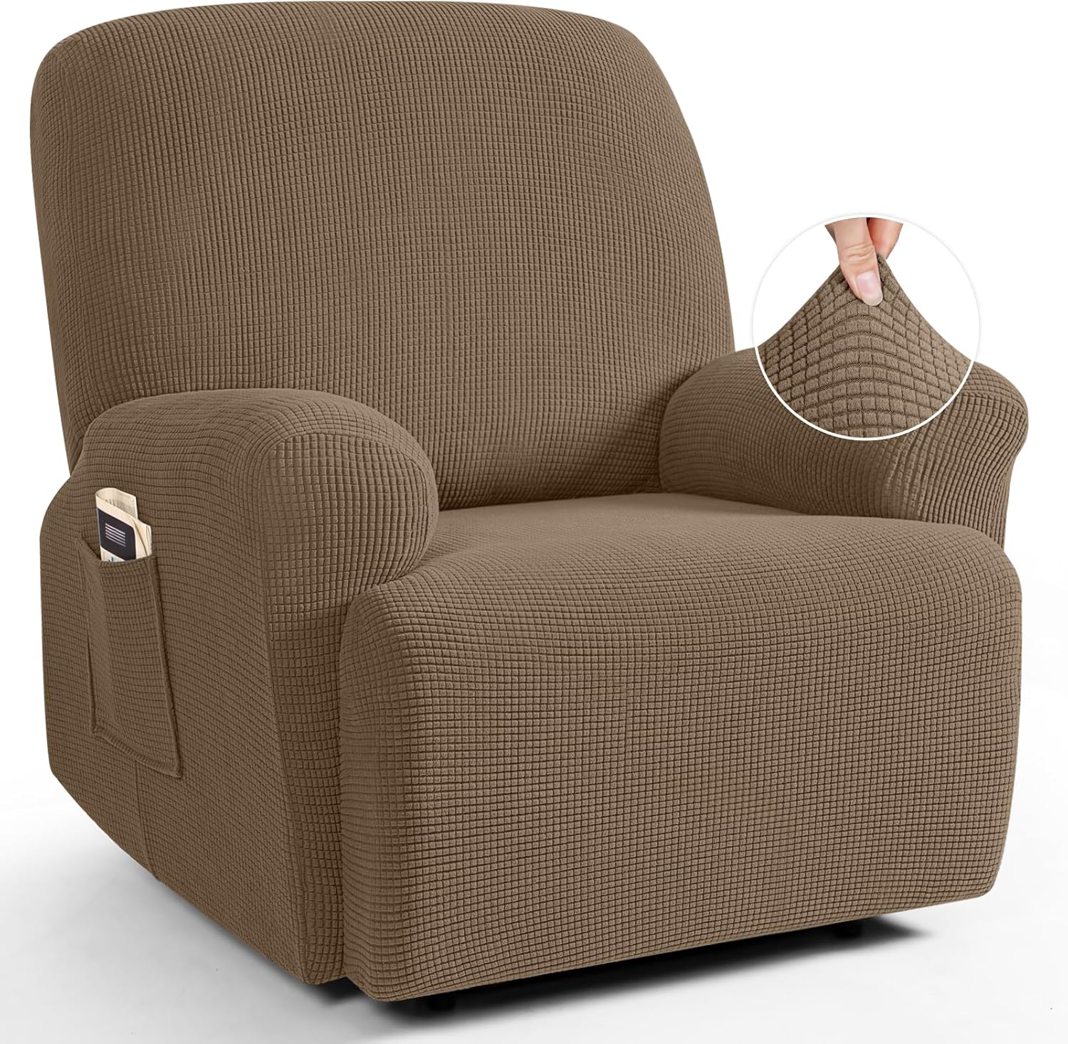 TAOCOCO Recliner Cover 4-Pieces, Recliner Stretch Sofa Slipcover, Recliner Cover 1 Seat, Couch Protector Soft, Furniture Protector Covers with Elastic,Chair Covers Jacquard Pattern (Grey)