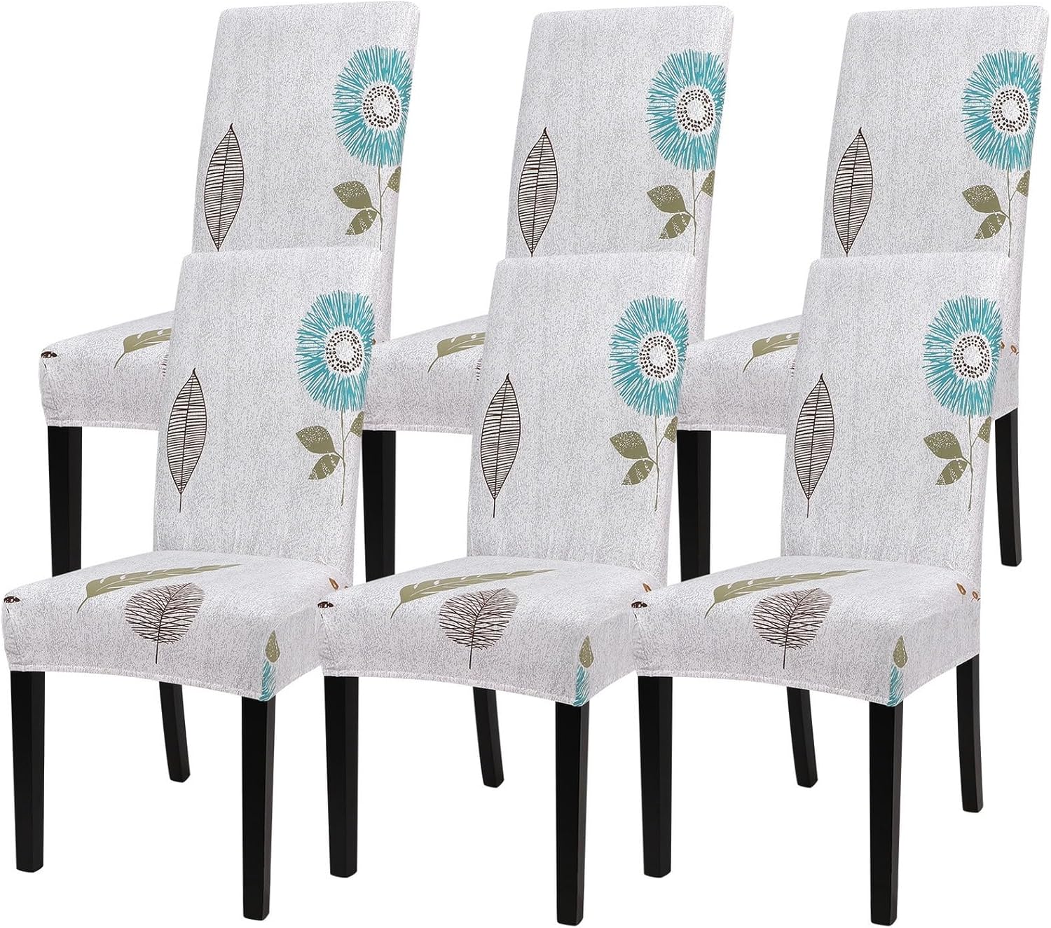 SearchI Chair Covers Slipcovers Set of 4, Spandex Super Fit Stretch Removable Washable Kitchen Parsons Protector for Dining Room,Hotel,Ceremony,Beige+Flowers